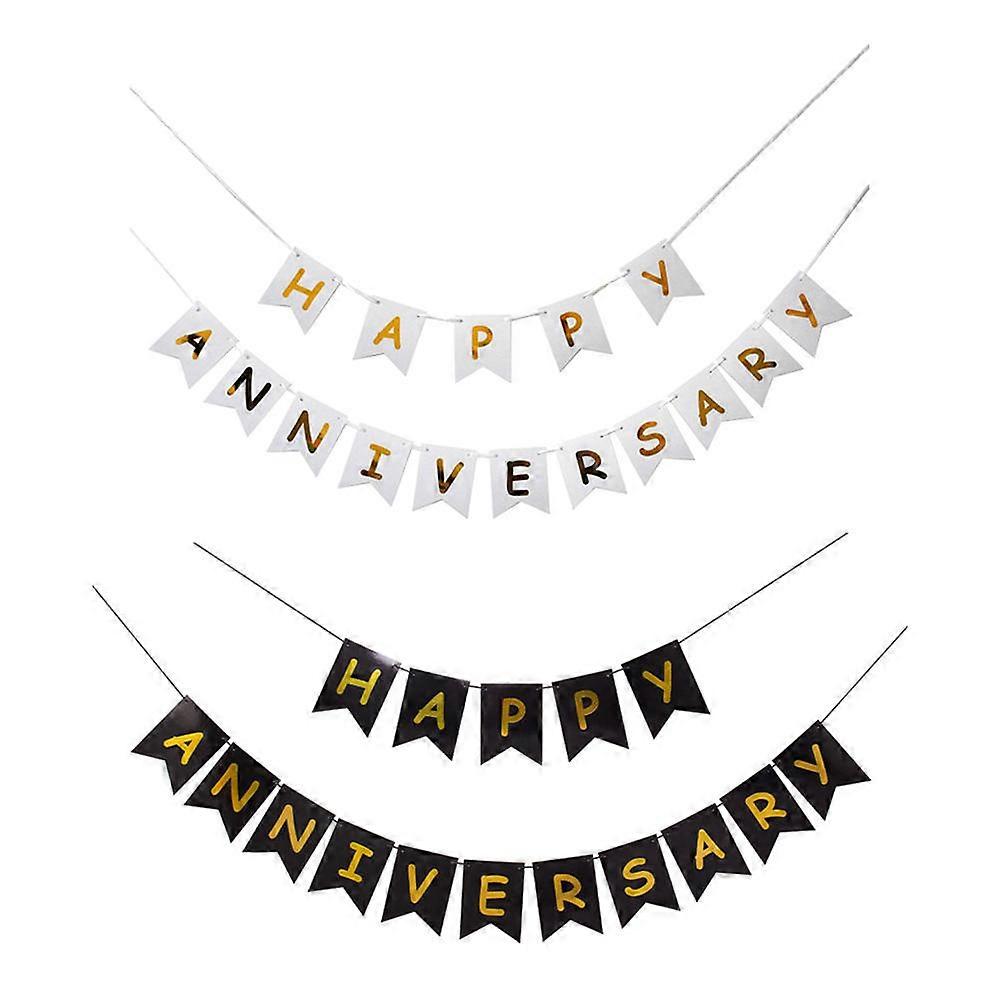 Happy Anniversary Banner Party Bunting Ornament Dinning Parties Decorations Assorted Color 2Pcs