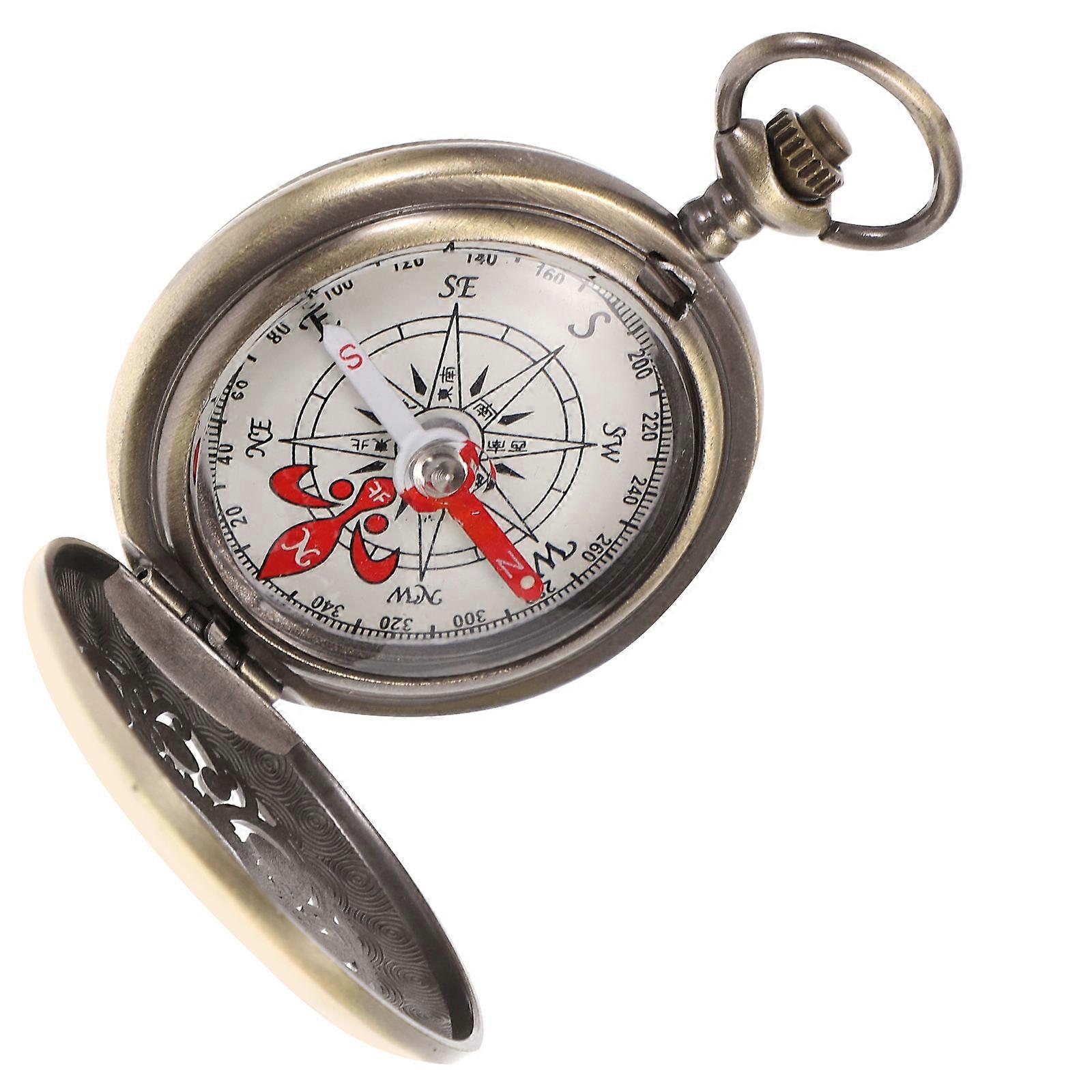 Direction Finding Metal Compass Round Shape Golden Color For Outdoor Activities 5.5X4.6X1.2CM 1Pack