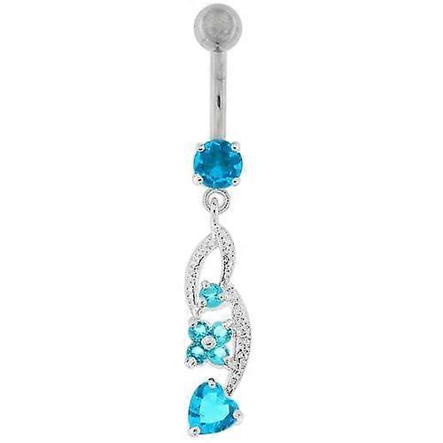 Flower With Heart Dangling Navel Belly Button Ring