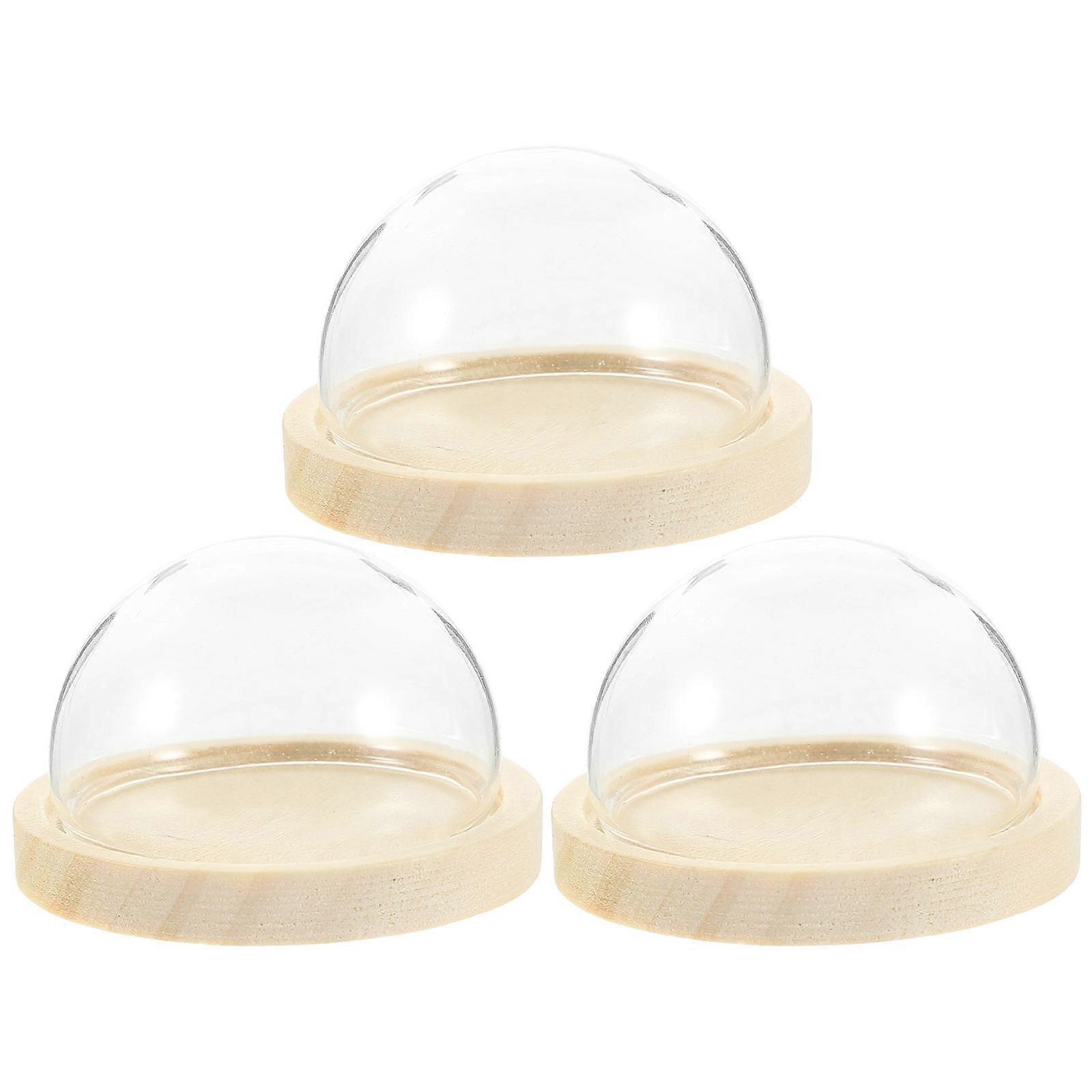 Mini Cloche Dome With Base Display Table Decor Transparent Glass 3Pcs
