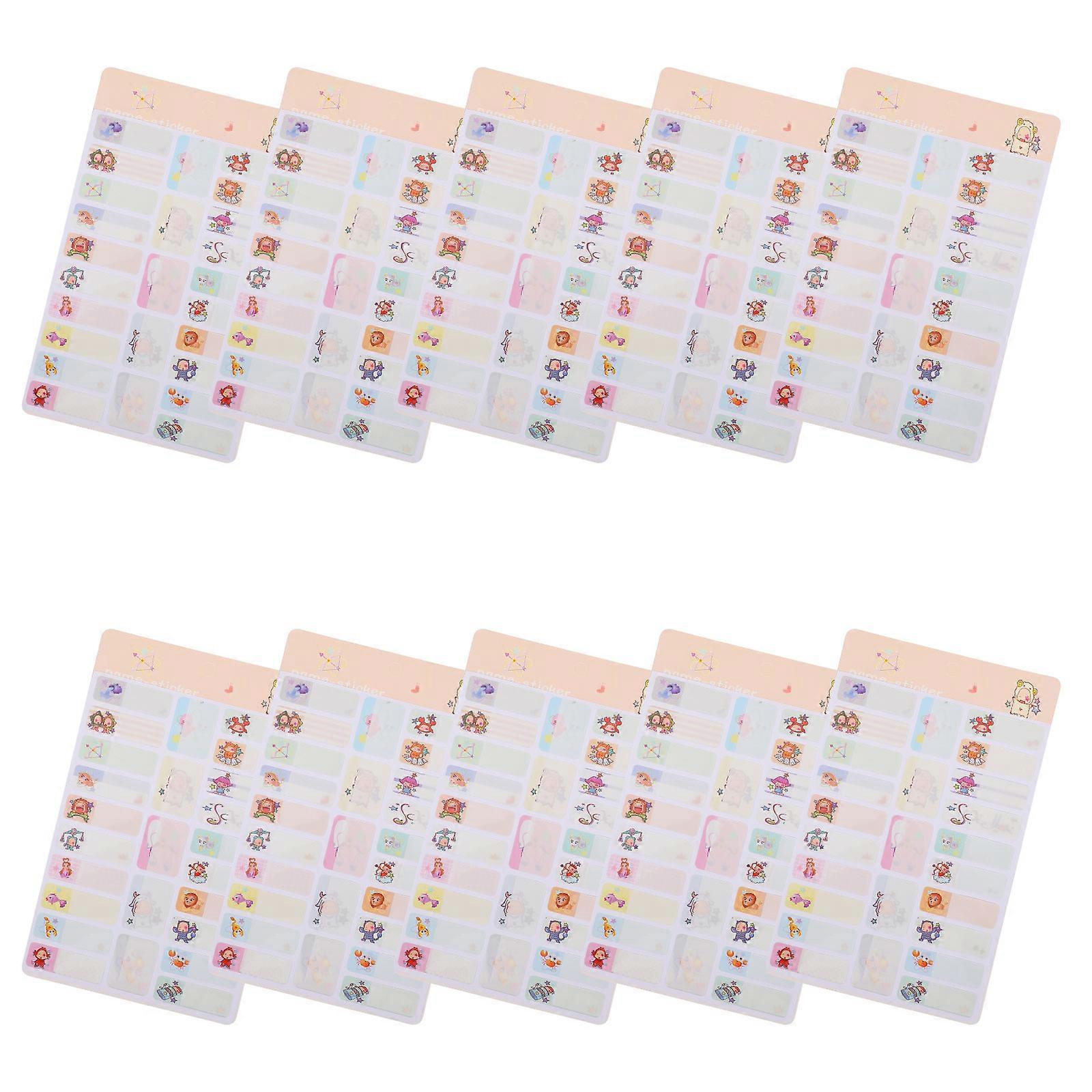Adhesive Name Tags Waterproof Baby Bottle Labels Cartoon Patterns 20 Sheets