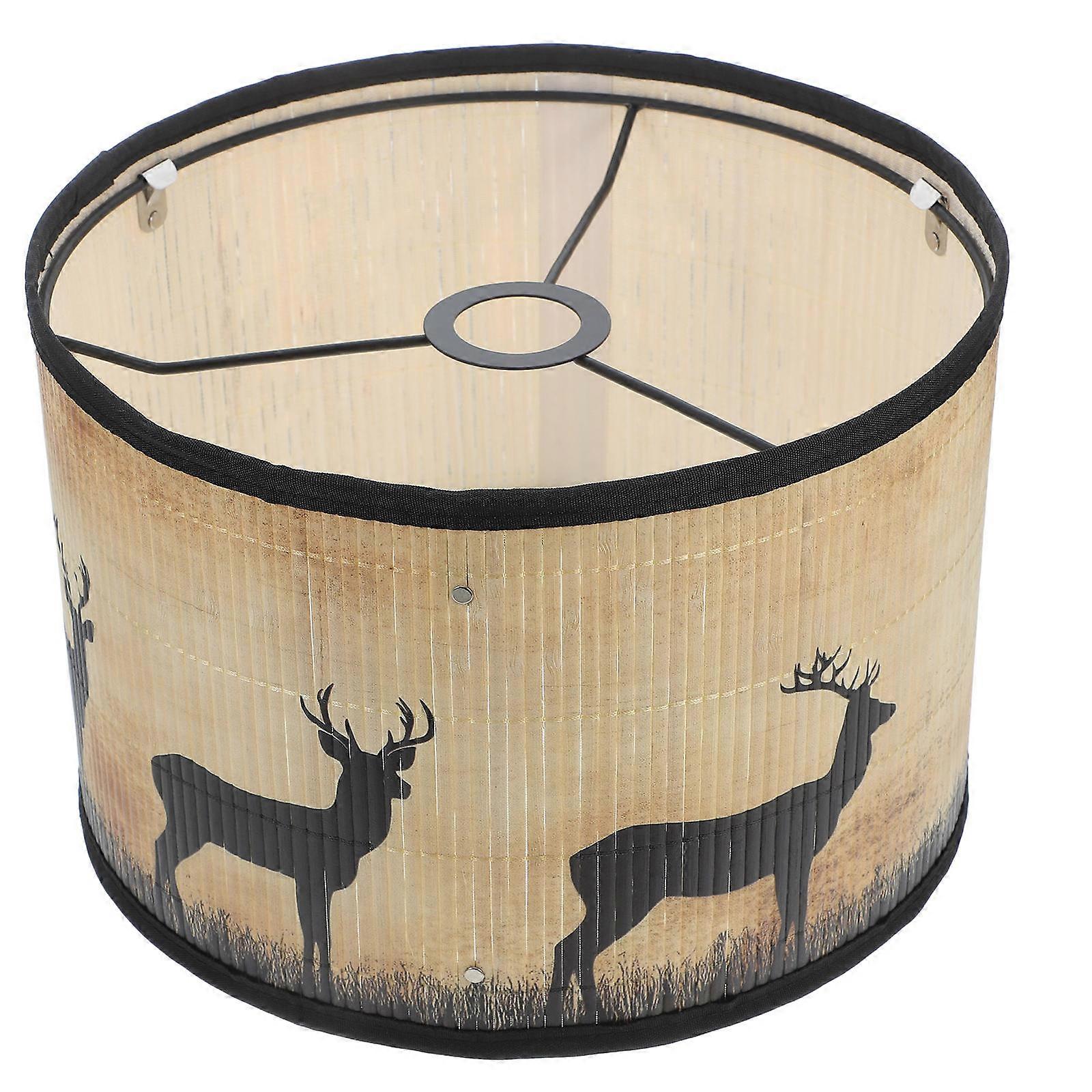Lampshade Bamboo Deer Forest Outline Pattern Modern Round For E27 Lamp Holder Home Decor 30.00X30.00X20.00CM Diffused Lighting 1Pcs