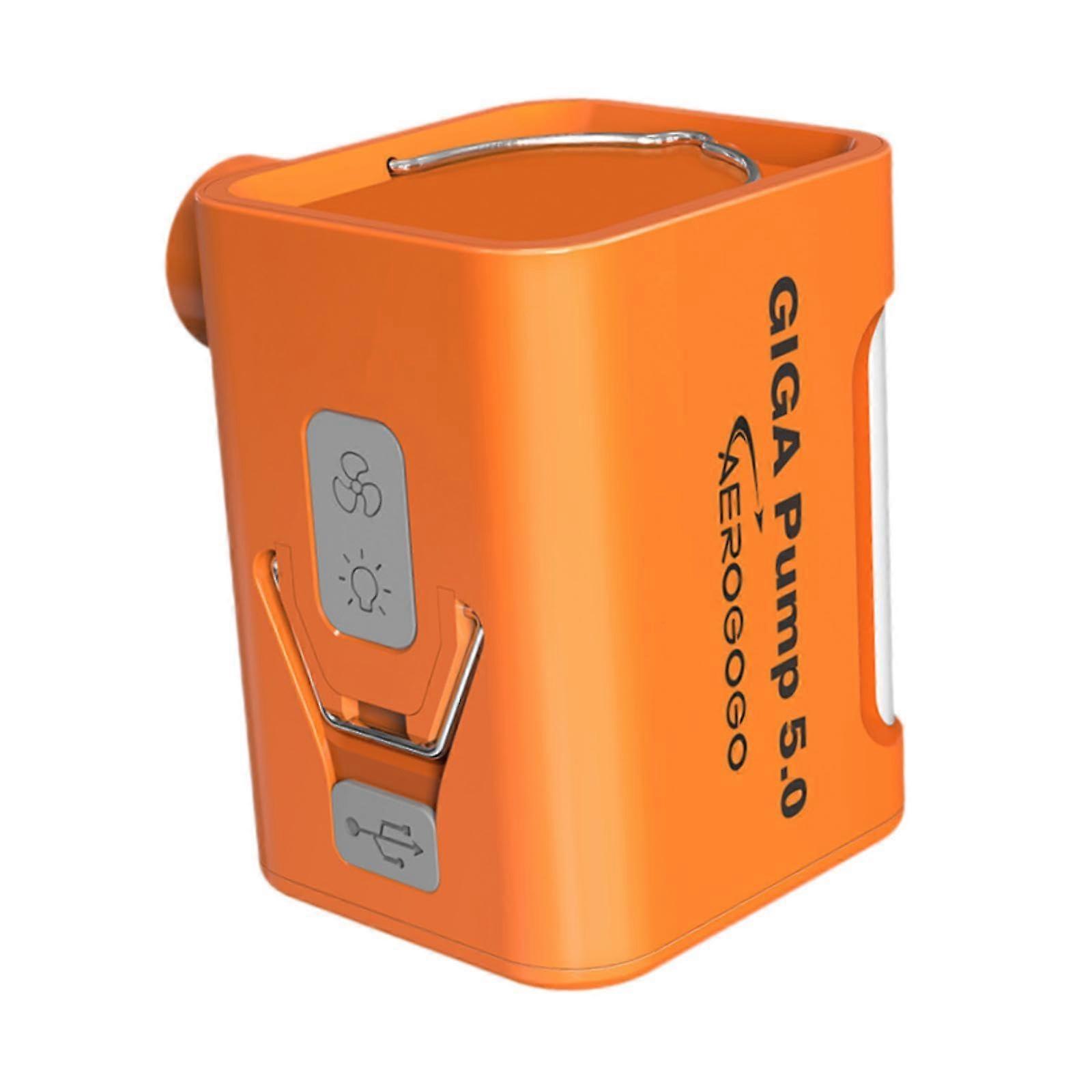 Portable Inflatable Air Pump Rechargeable 5.5 x 5 x 7 cm Multipurpose with 5 Nozzles with 500LM Light for Swimming Pool Orange