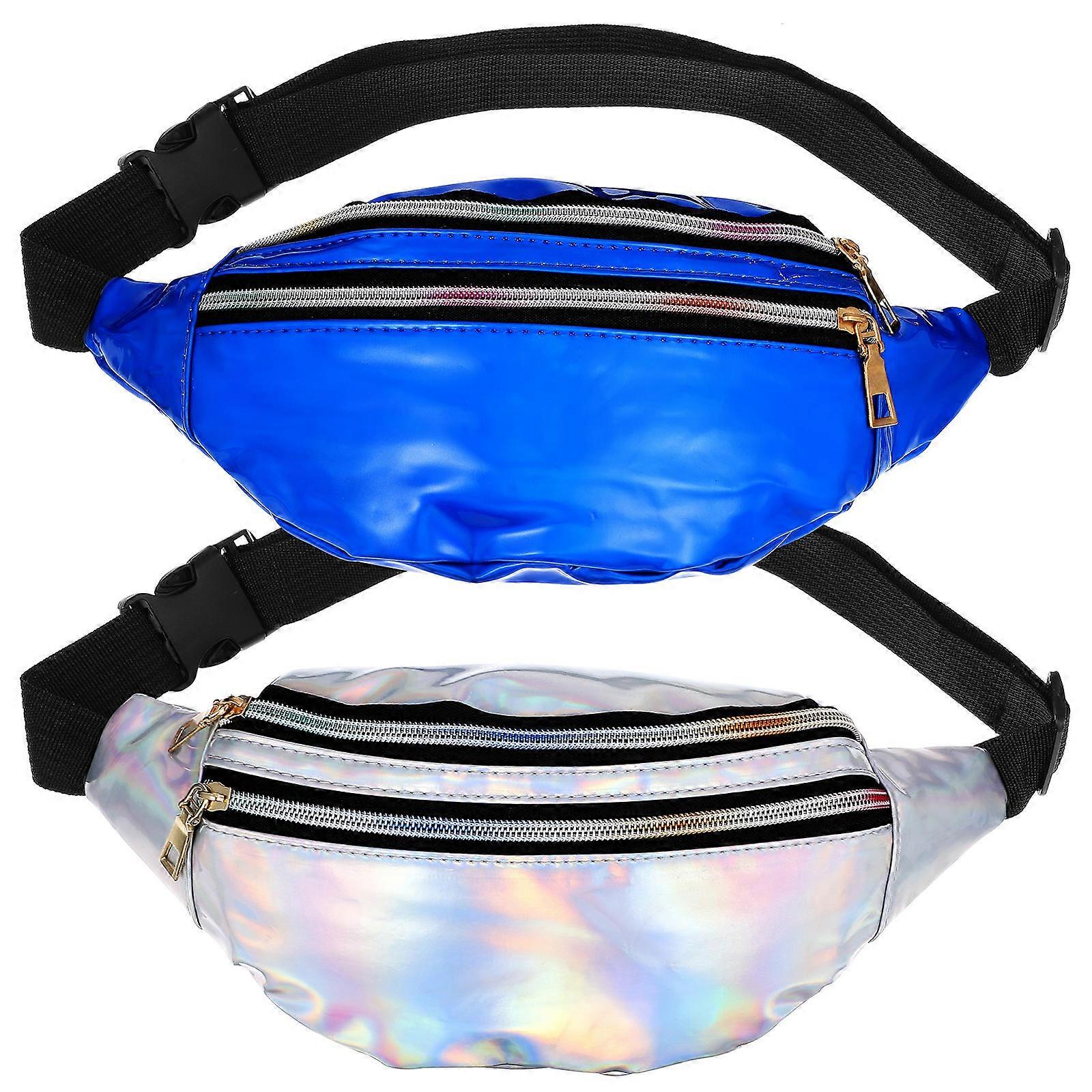 Holographic Fanny Packs for Women Men Adjustable Waist Bag for Running Hiking, Versatile Crossbody Belt Bag with Smooth Zippers, Shiny Style Design