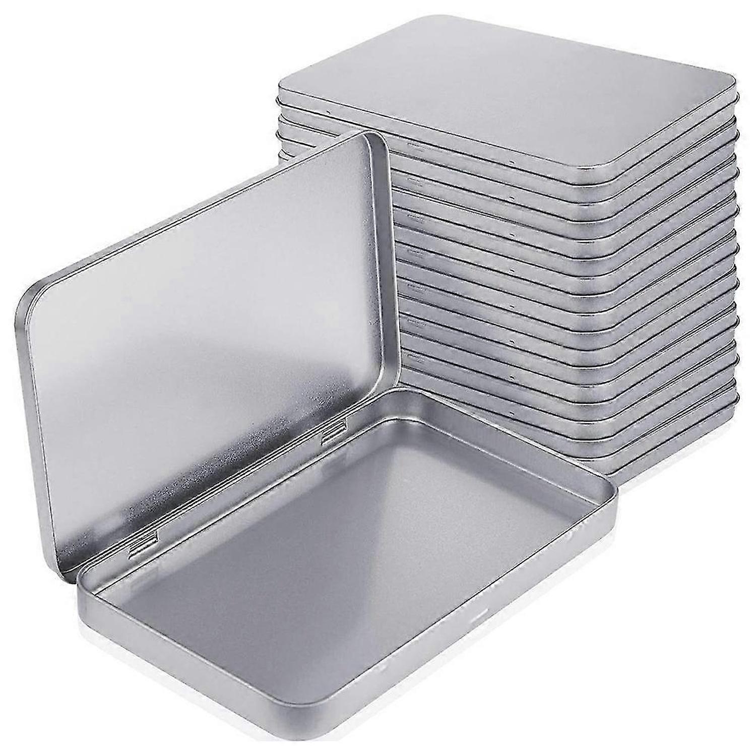 Rectangular Metal Tin Box with Lid Metal Hinged Lid Tin Metal Empty Tin Box Container Silver Storage