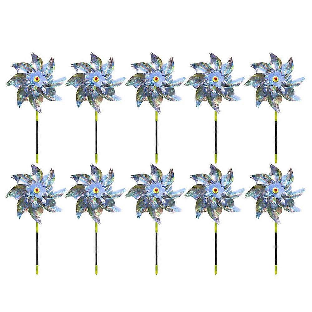 Reflective Bird Scarer Windmill, 10 Pack With Stakes, Garden Bird Deterrent With Silver Dots Plastic For Windows