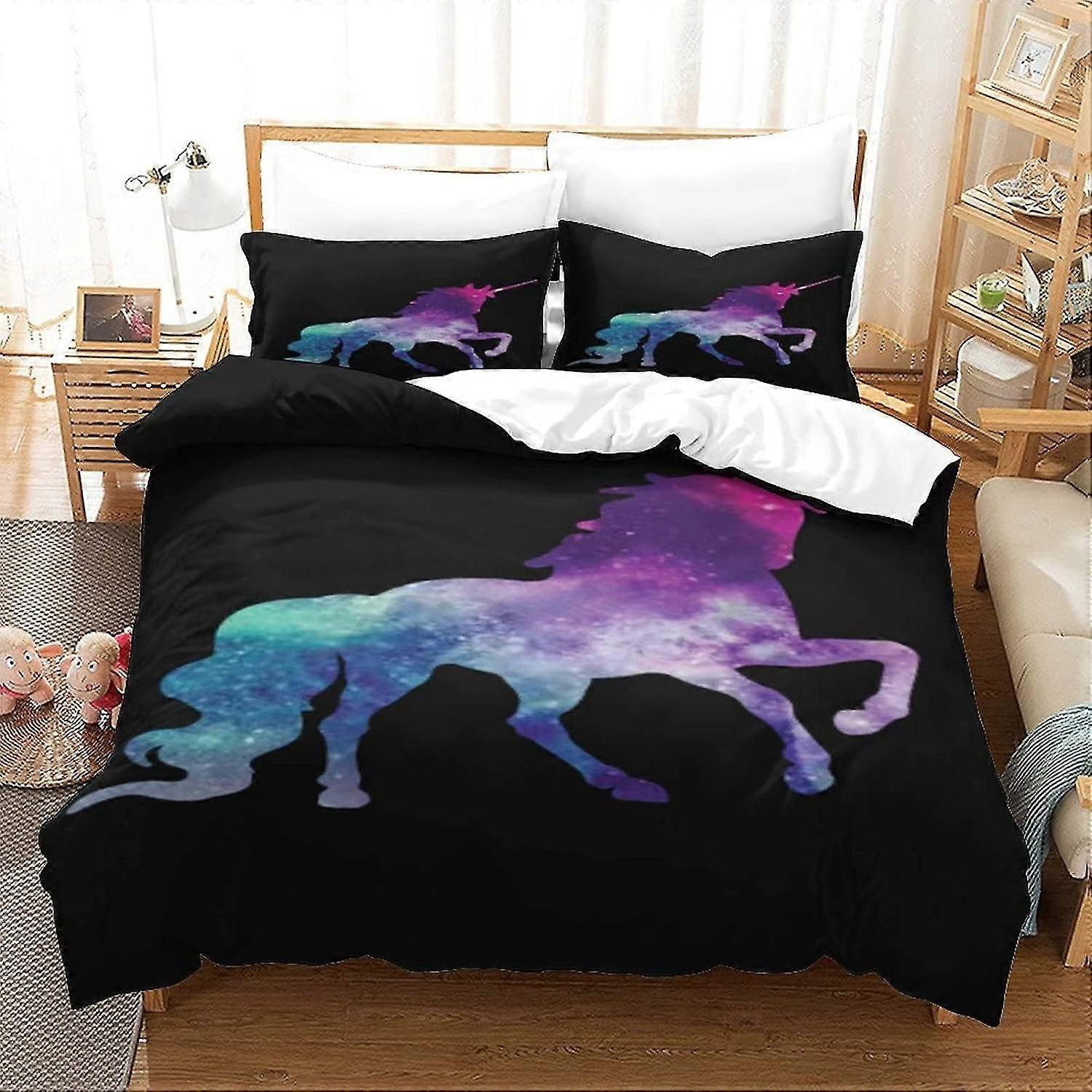 3D Printed Unicorn Duvet Cover Bedding Set 3 Piece with Pillowcase Soft Microfiber Easy Care Suitable for All Ages