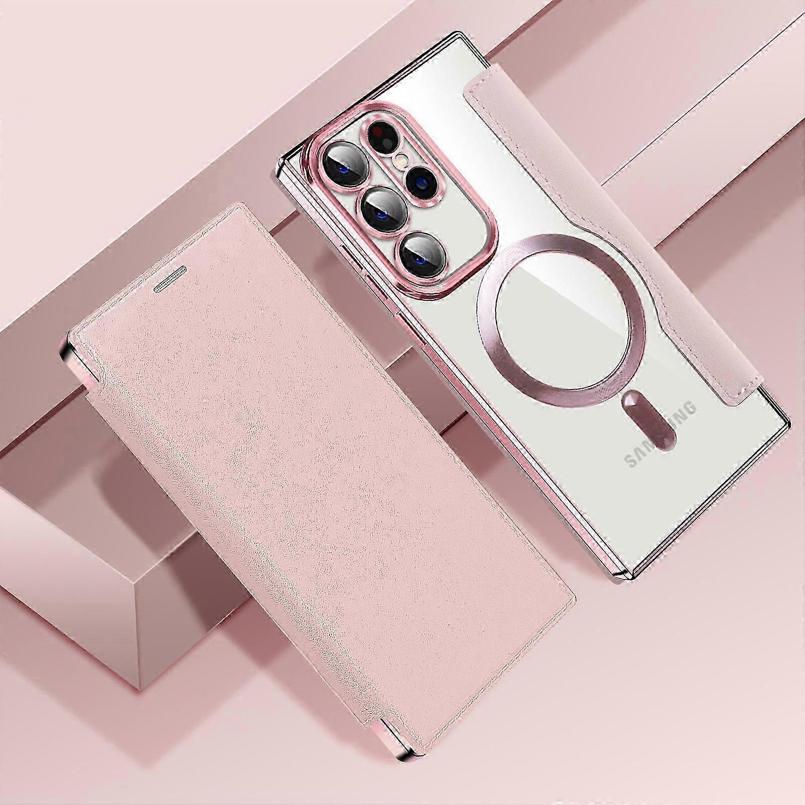 Magnetic Electroplated Flip Case for Samsung S24 with Camera Lens Protector, Soft Clear TPU Shockproof, Anti-Scratch Phone Case