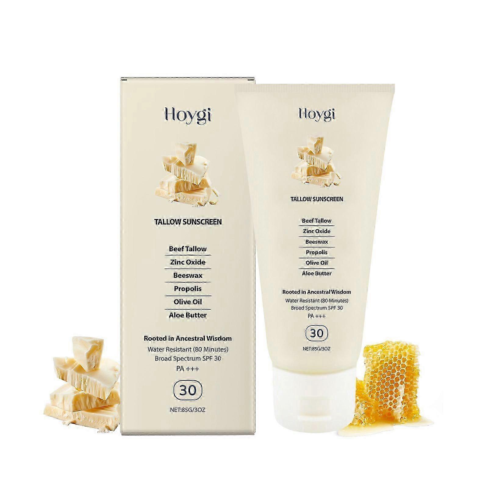 Tallow Sunscreen, Grass Fed Beef Tallow, Waterproof Broad Spectrum Sunscreen SPF 30 PA+++, Zinc Oxide Mineral Based Sunscreen with Beeswax & Propolis