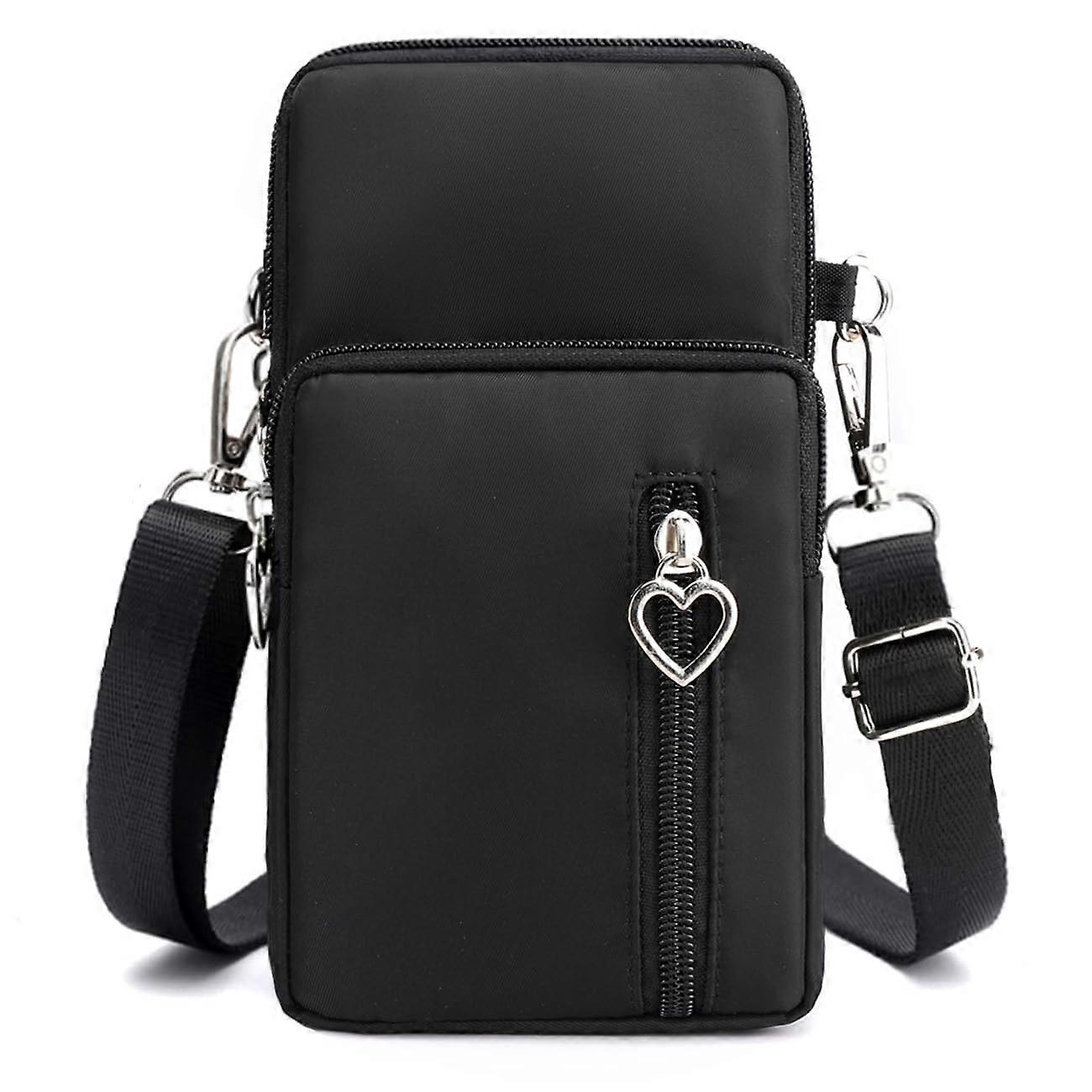 Small Handbag for Smartphone and Mobile Phone Model A-Black Black Leather Compact Case With Card Slots