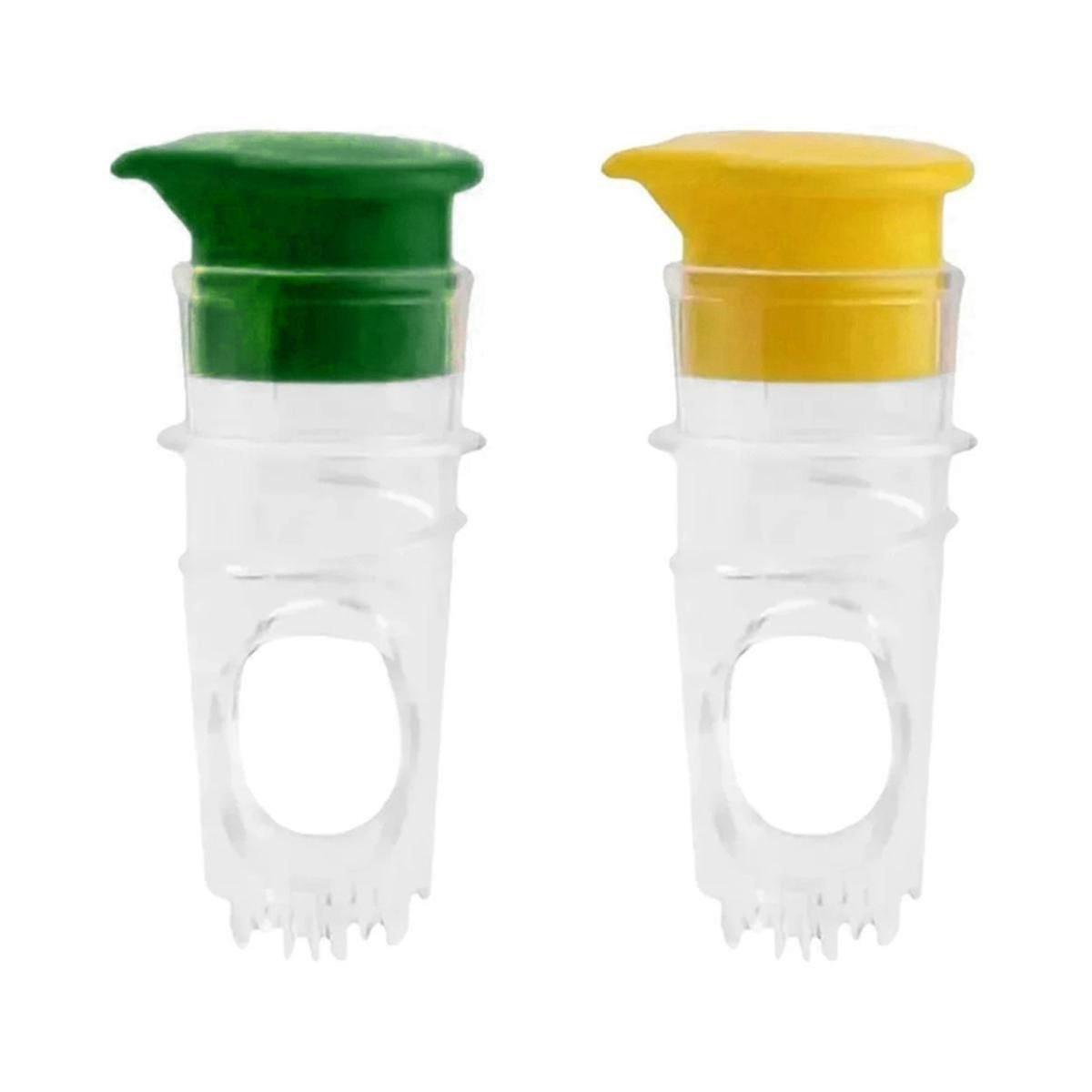 2pcs Manual Lemon Juice Squeezing Plastic Citrus Juicer Fruit Pouring Tool Yellow + Green.