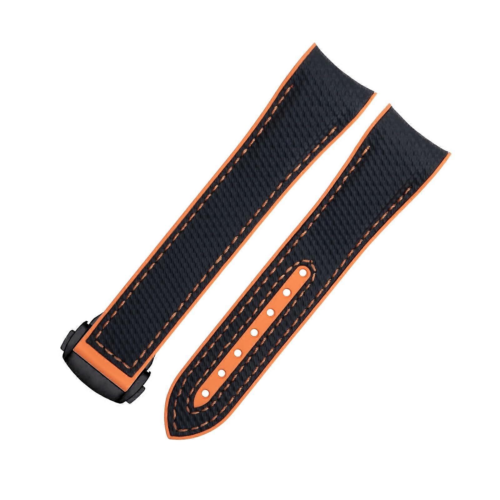 Watch strap for Omega Seamaster 600, 21 mm, soft FKM, nylon texture, black, orange