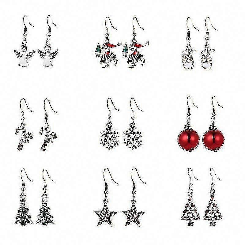 9 pár karácsonyi fülbevaló nőknek - Bow Tree Snowflake ünnepi ékszerkészlet