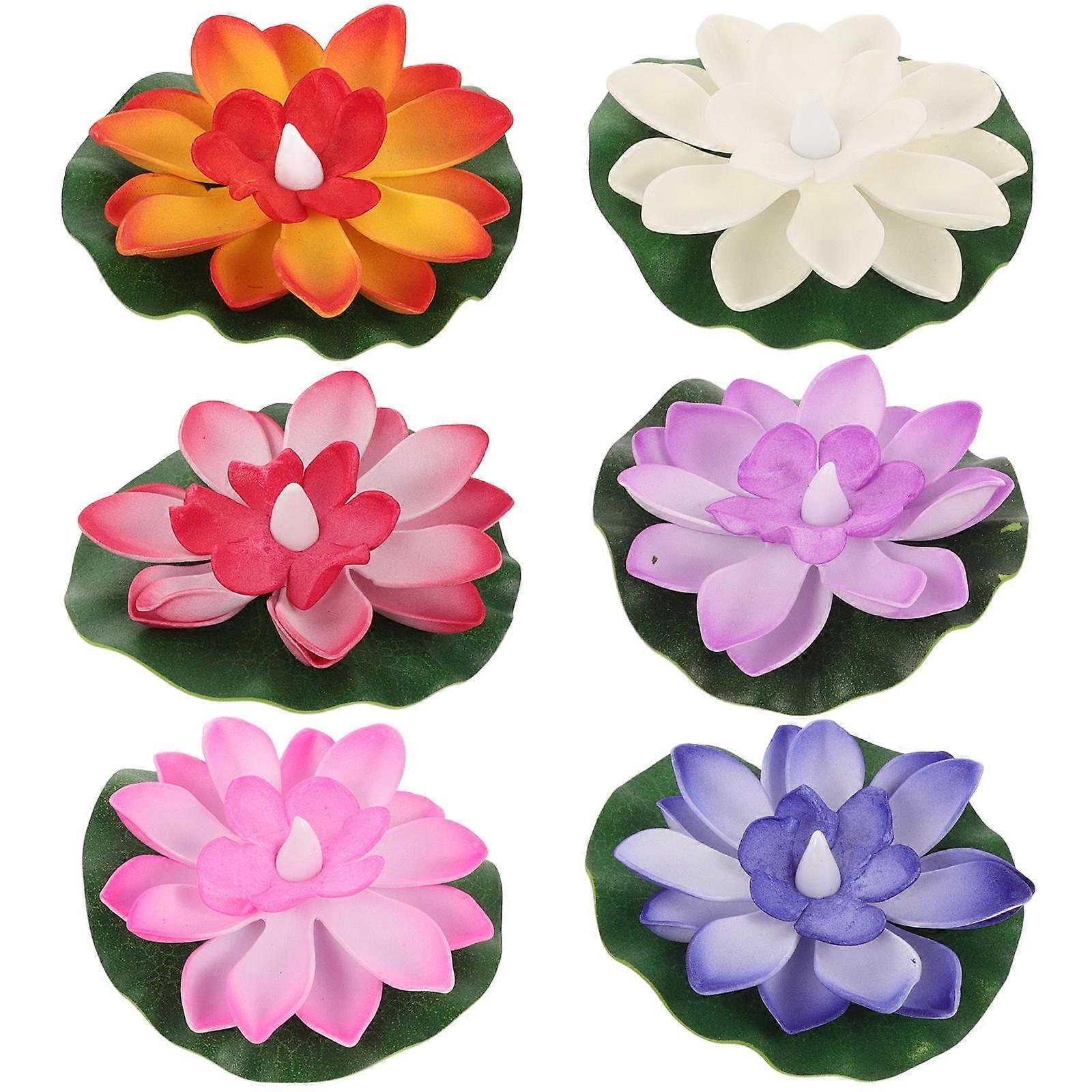 6pcs Floating LED Lotus for Pond Decor Assorted Color Waterproof