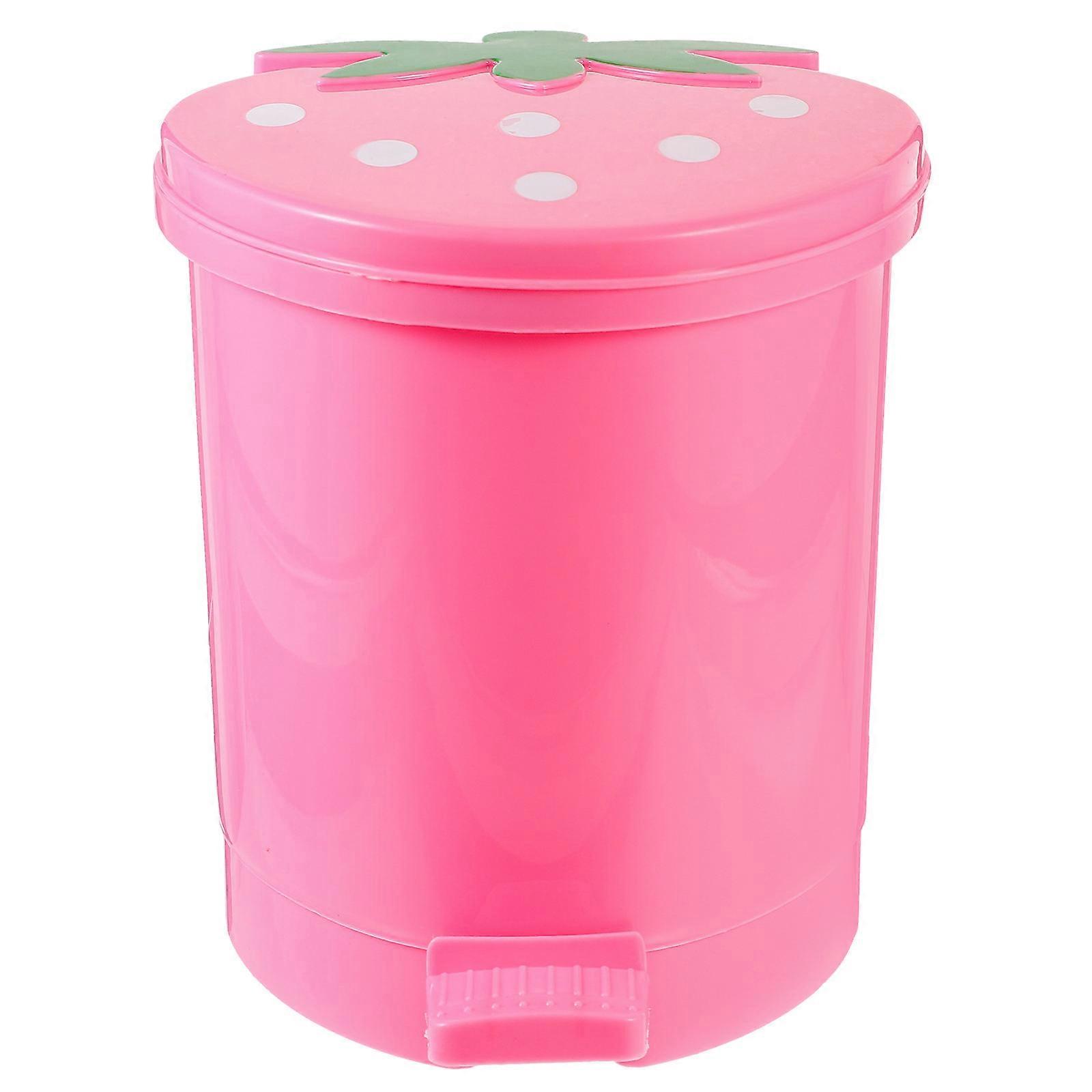 Mini Plastic Trash Can with Lid, Swing Bin for Office Kitchen, Cute Strawberry Design, Space Saving Desktop Garbage Can, Easy to Use