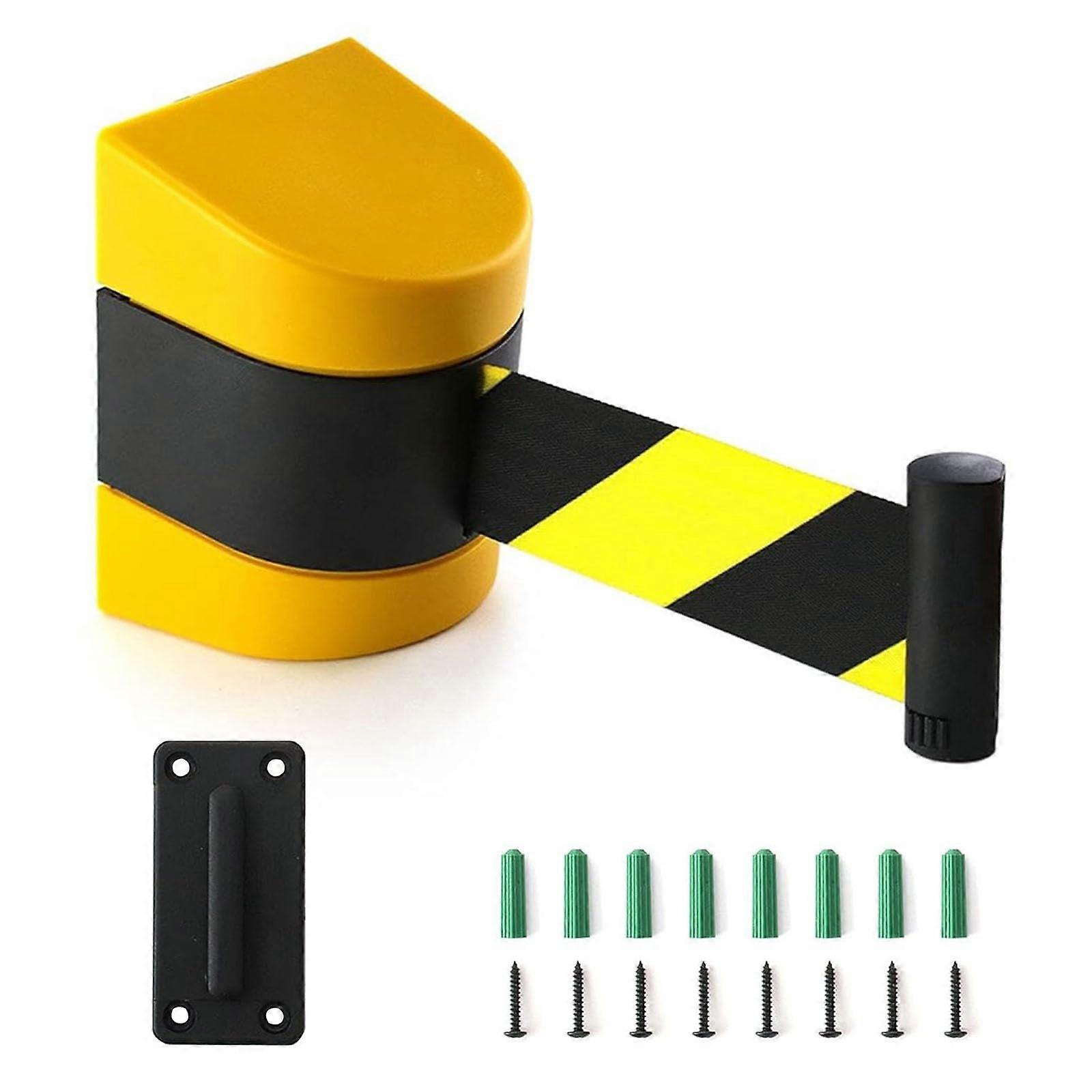 Retractable queue barrier for wall mounting, 32ft crowd control system with accessories