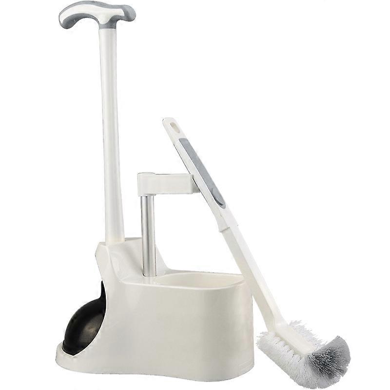 Plunger And Brush Set Toilet Bowl Cleaners Household Users Strong Suction Curved Design For Hard-To-Reach Corners 1Set