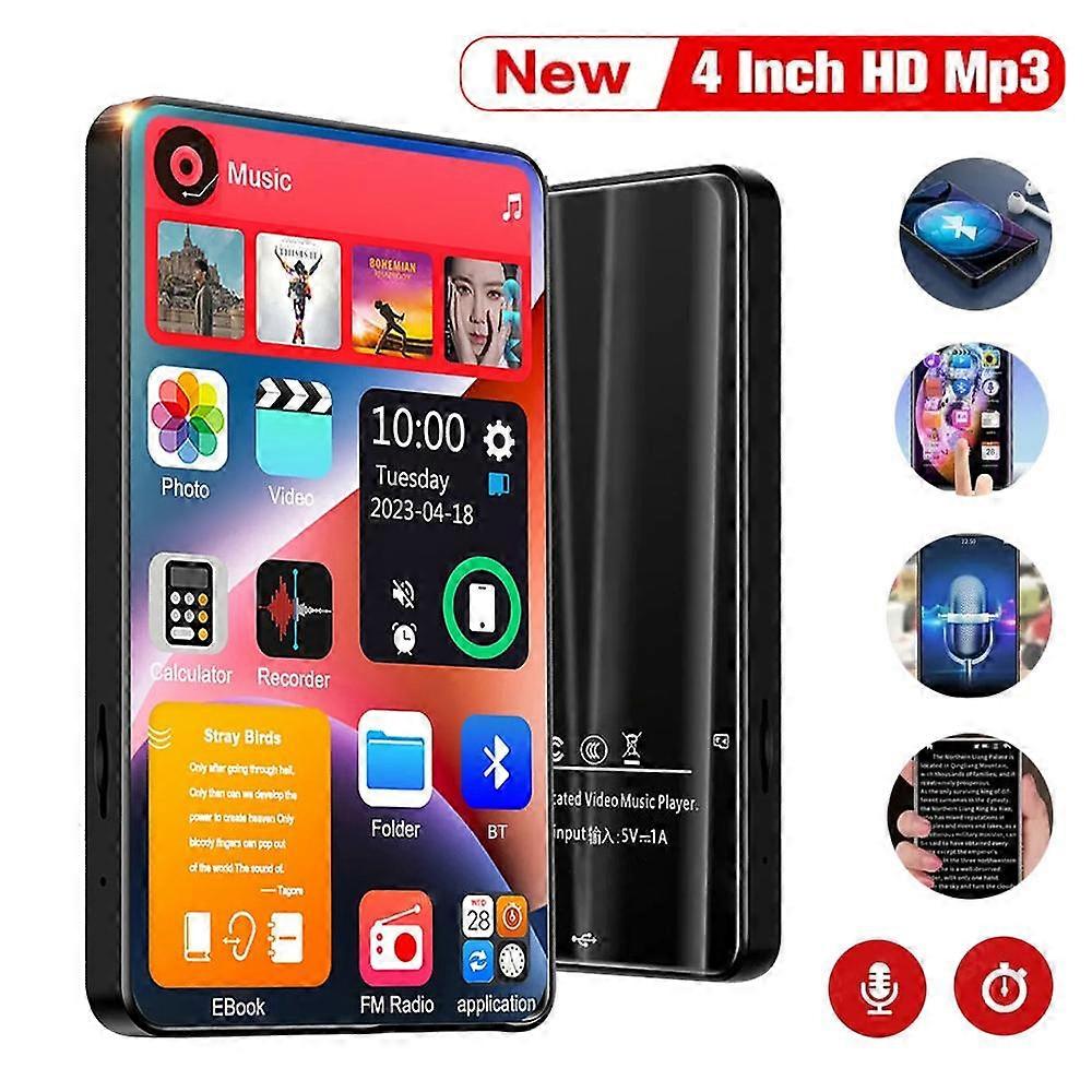 HD MP3 MP4 Player Portable Full Touch Screen Bluetooth 5.2 Walkman 16GB Built-in Speaker Music Player FM Radio Recording Ebook