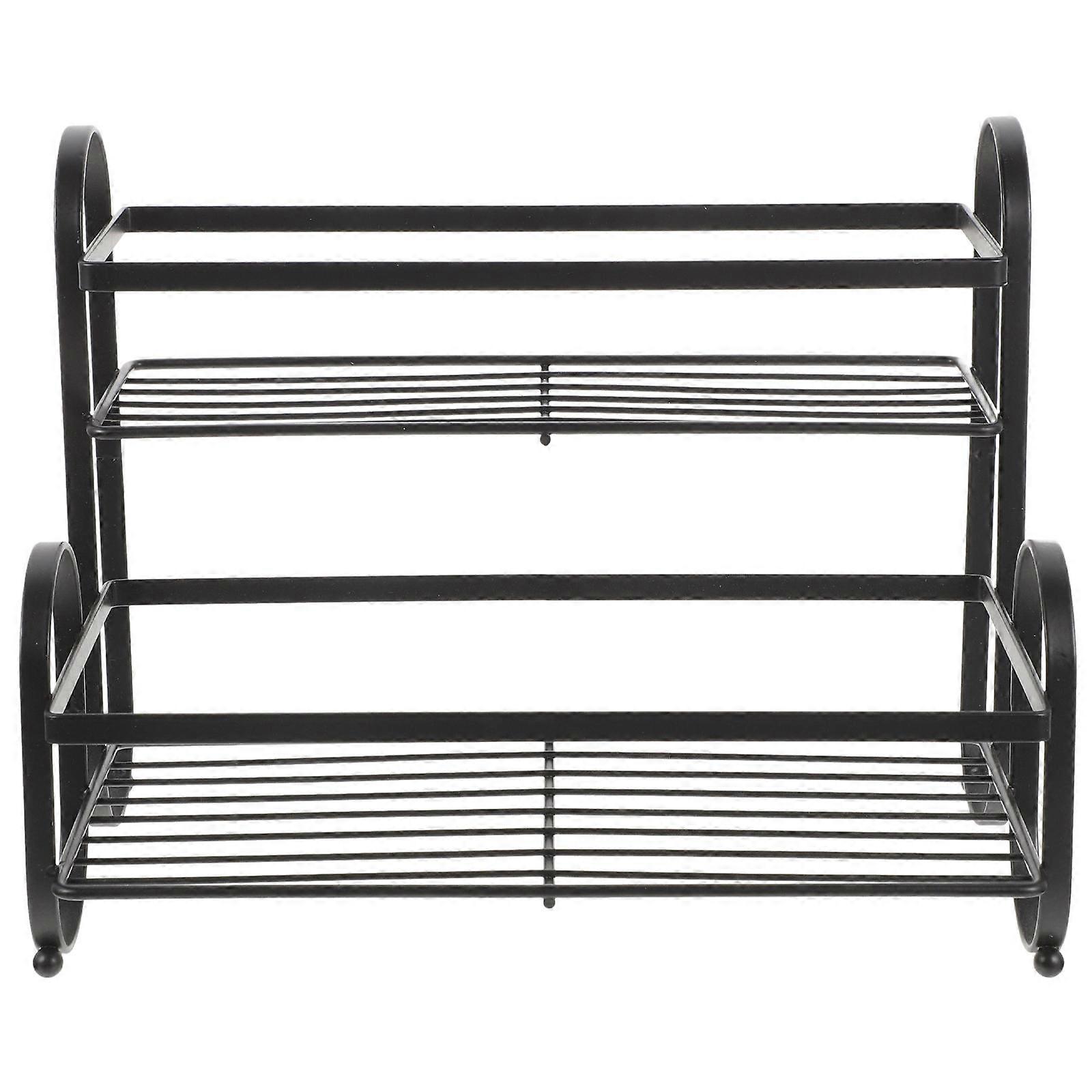 Black Iron Organizer Shelf for Storage with Large Capacity and Stable Base Perfect for Kitchen Countertop 7.87 Inches