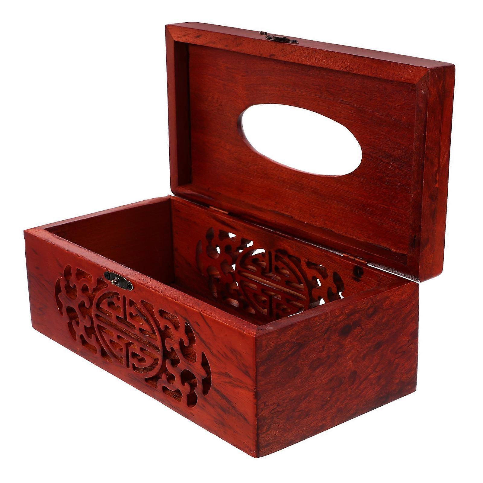 Red Wood Tissue Holder with Design for Convenient Tissue Storage, Standard Size for Most Tissues