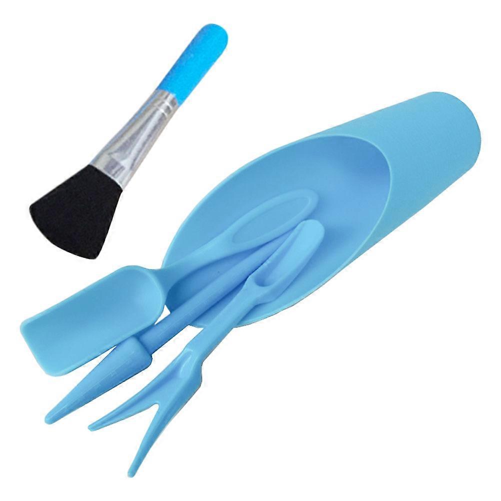 Blue Plastic Garden Tools Set for Succulent Planting and Transplanting with Hole Puncher Soil Scoop Cleaning Brush Yard Use