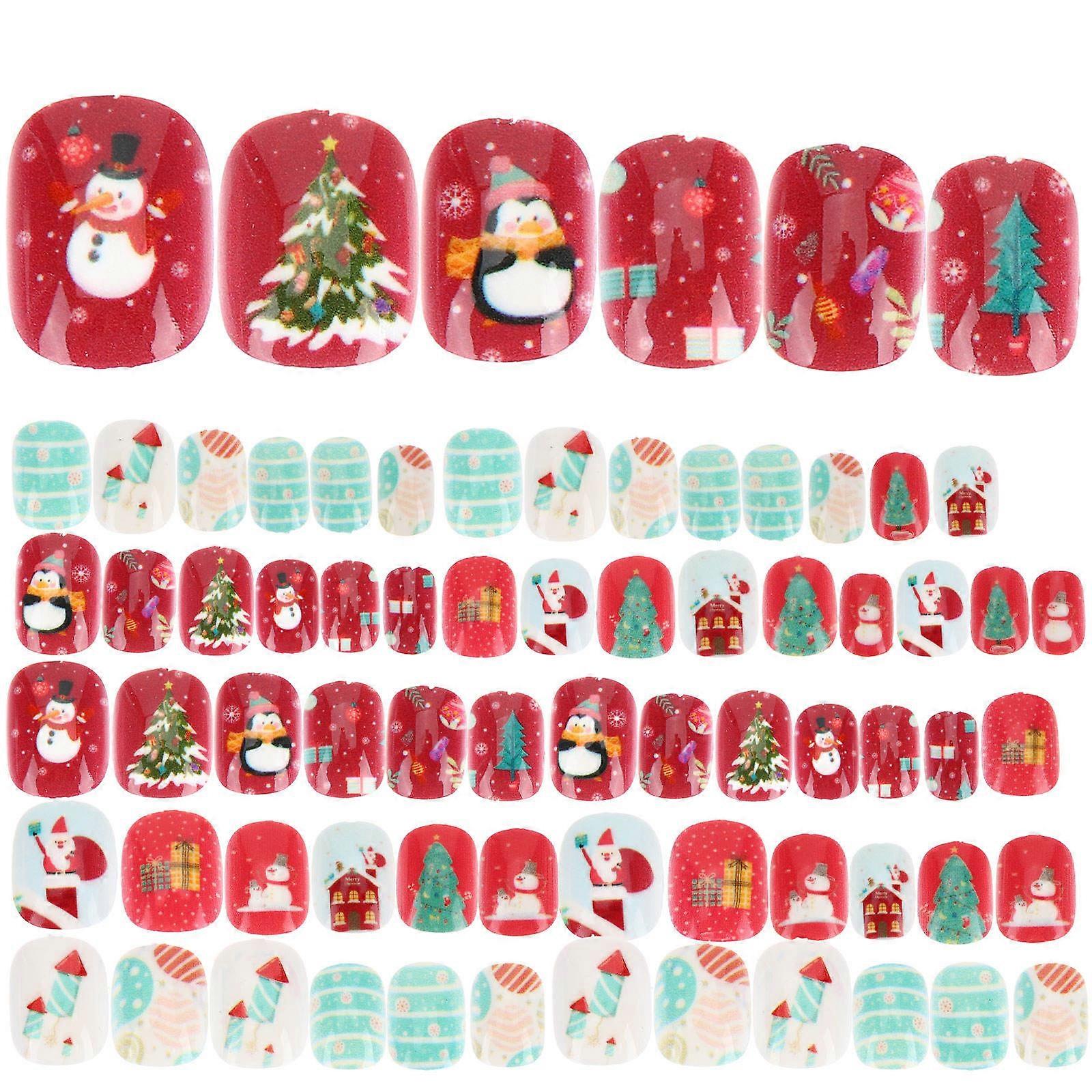 Delicate Fake Nails For Children Perfect For Christmas And Other Festivities Available In Multi Color 3 Sets