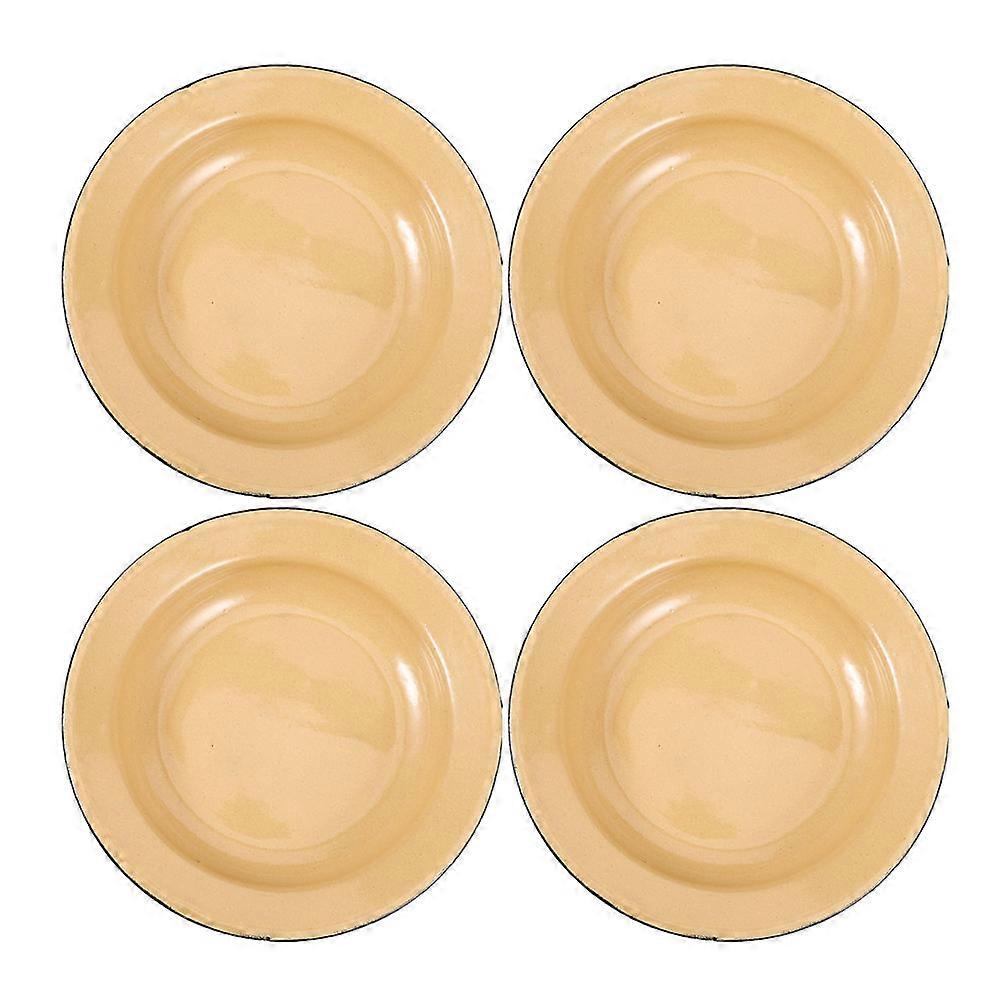 Kitchen Plate Enamel Food Dishes Fruit Storage Flat Edge 7.9×7.9×1.2in 4Set