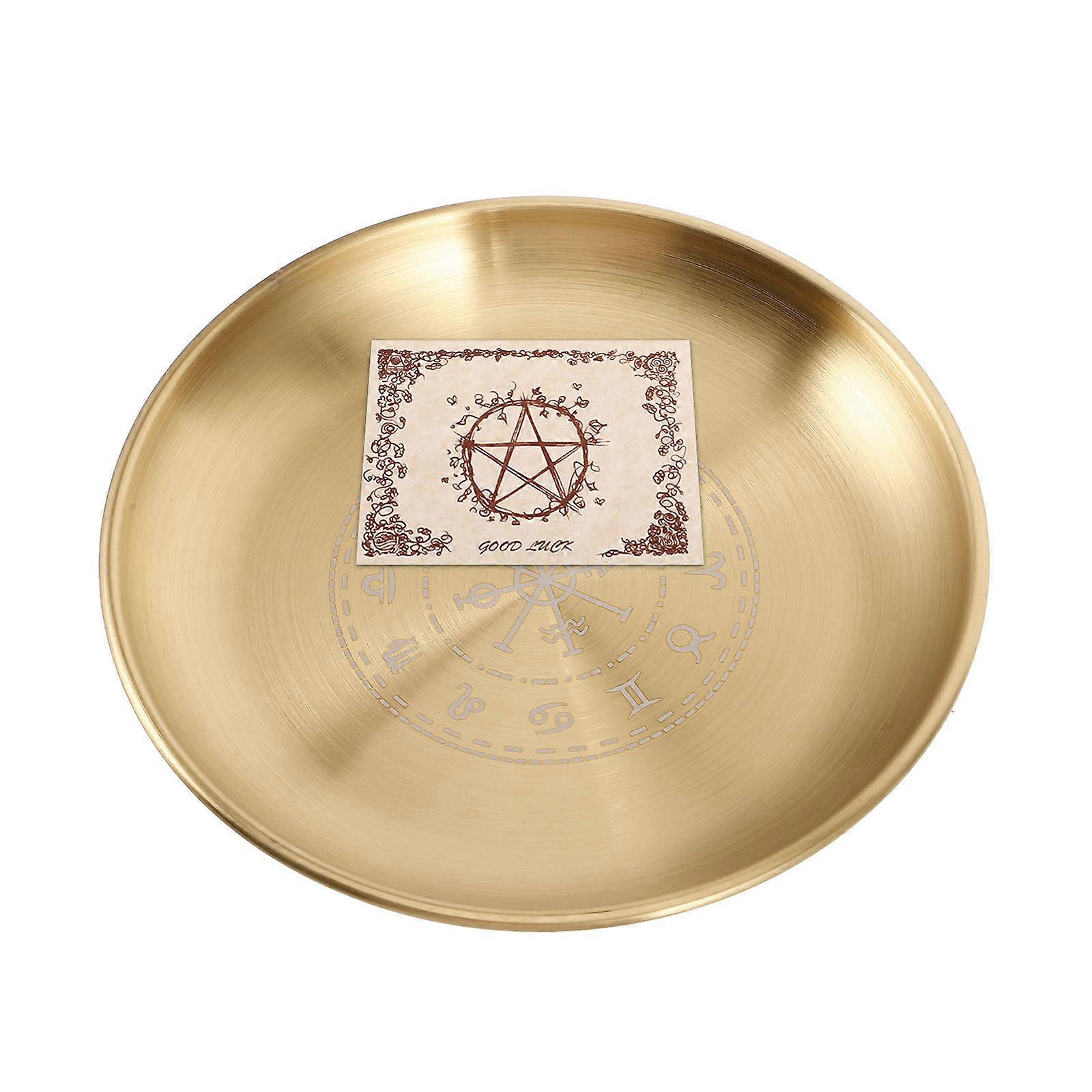 Golden Stainless Steel Divination Plate for Playing Use Unique Design Lightweight Altar Ritual Plate 7.8 inches