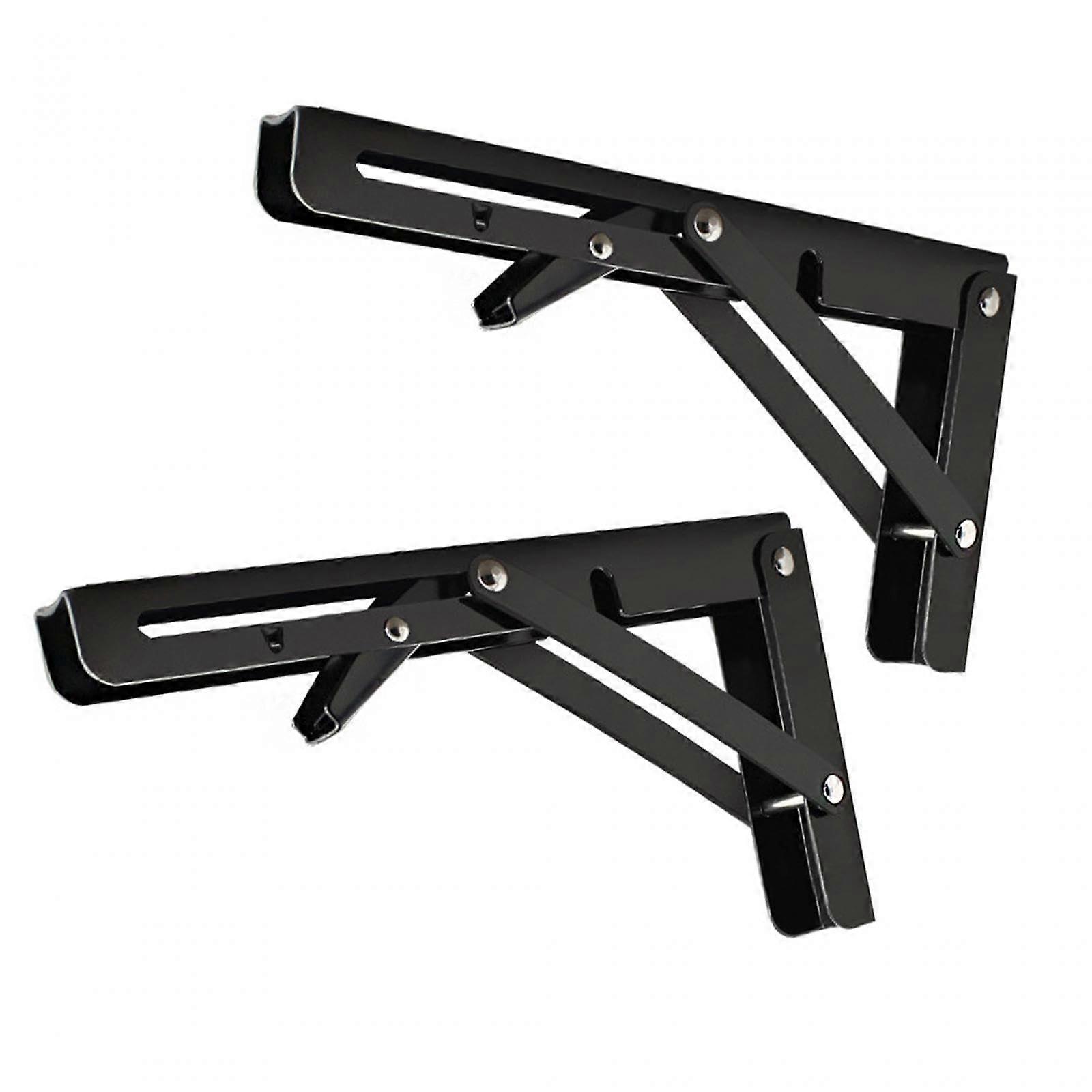 2 x Folding Shelf Brackets, Sturdy Wall Mounted, Metal with Screws, Black, 12 Inch