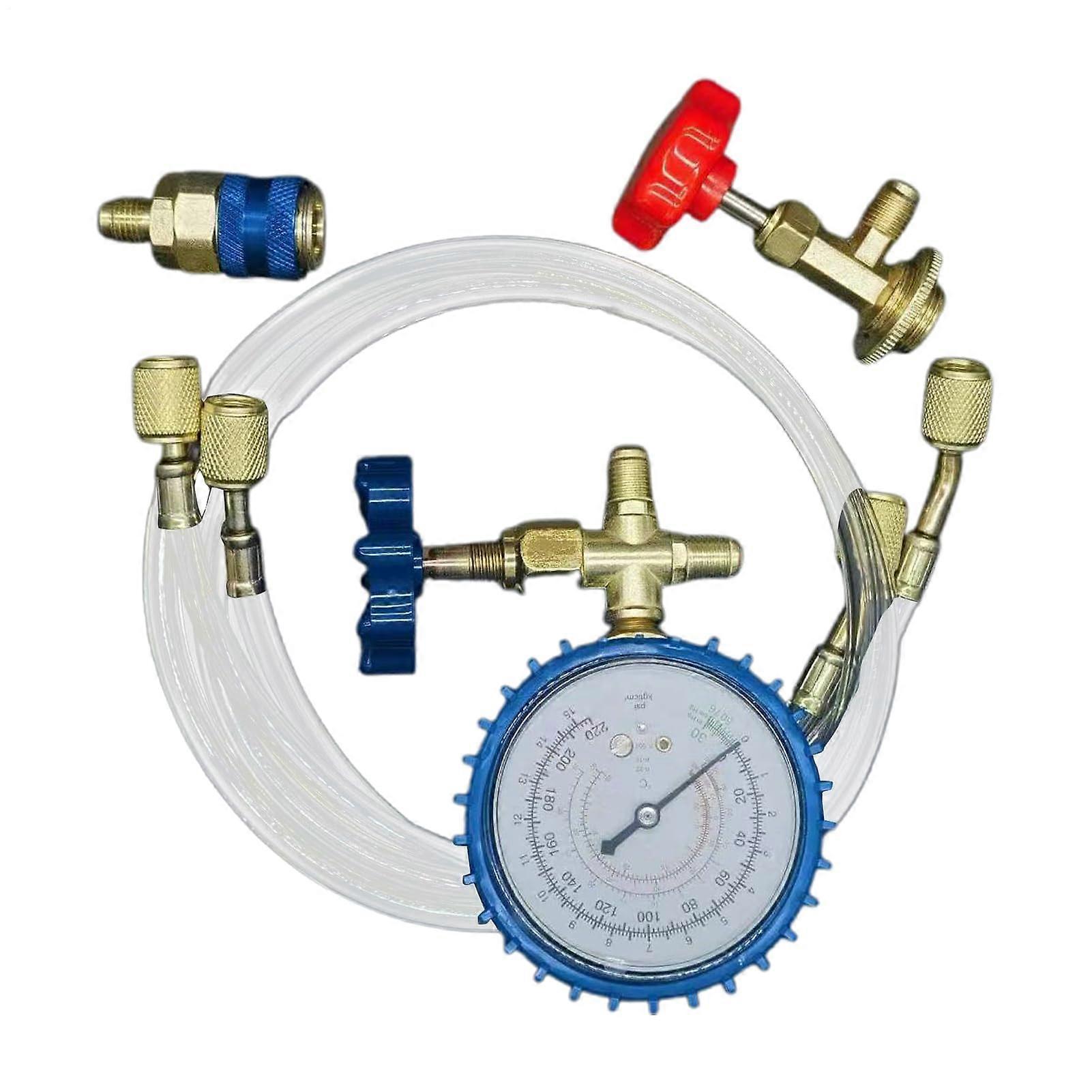 Recharge Kit for Car Air Conditioning With Quick-Connect, Hose, And Manometer For RVs And Cars