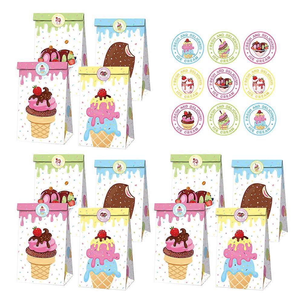 Rectangular Design Ice Cream Gift Packing Bags 1 Set 12Pcs Degradable Paper Candy Bags Perfect For Snack Packaging And Gifts