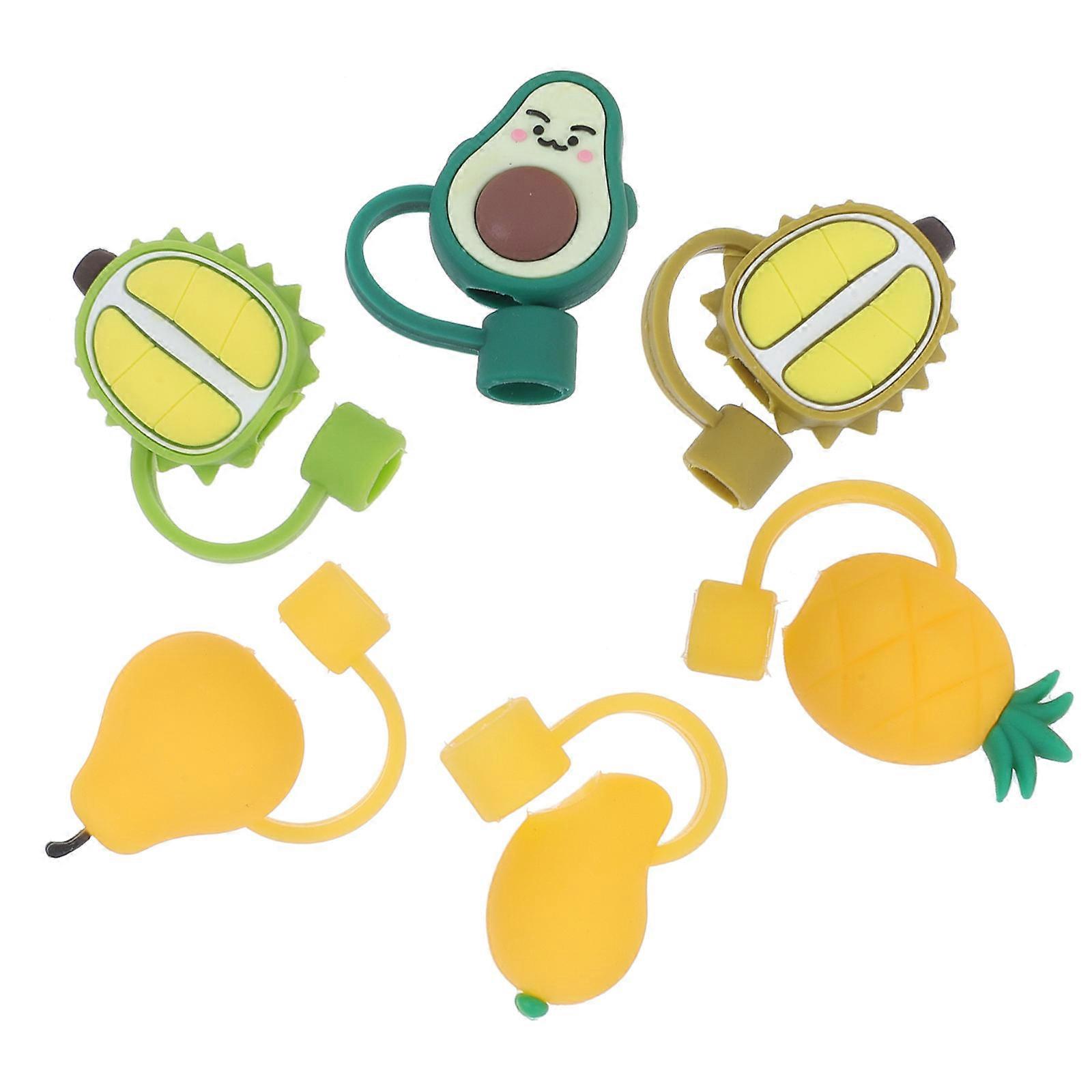 6pcs Cute Cartoon Fruit Straw Caps Reusable Decorative Covers for Tumbler & Cup Straws, Washable Dust Protectors