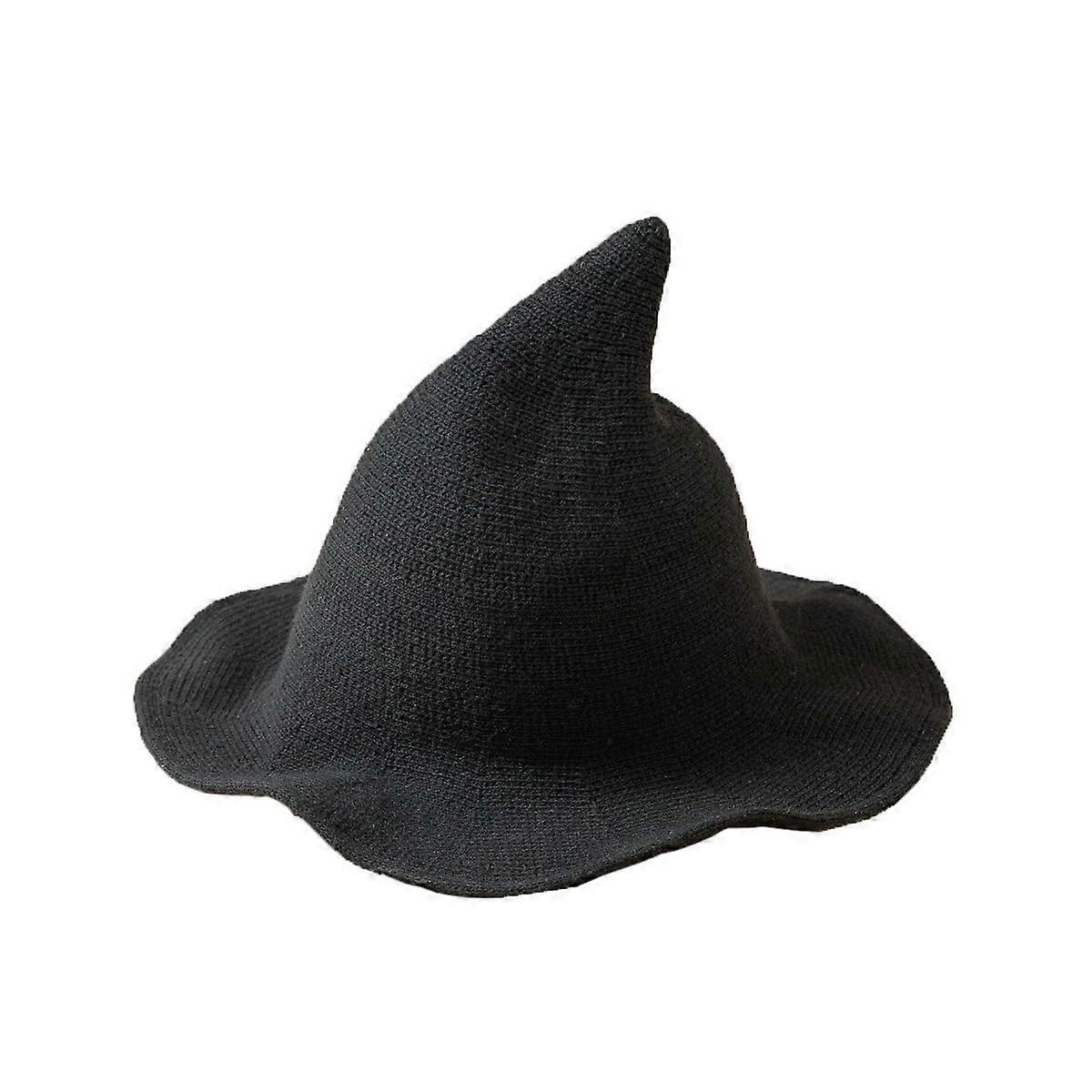 Women's Pointed Witch Hat, Foldable Brim Wizard Cap for Halloween, Autumn Winter Fashion, Black Color, M Size