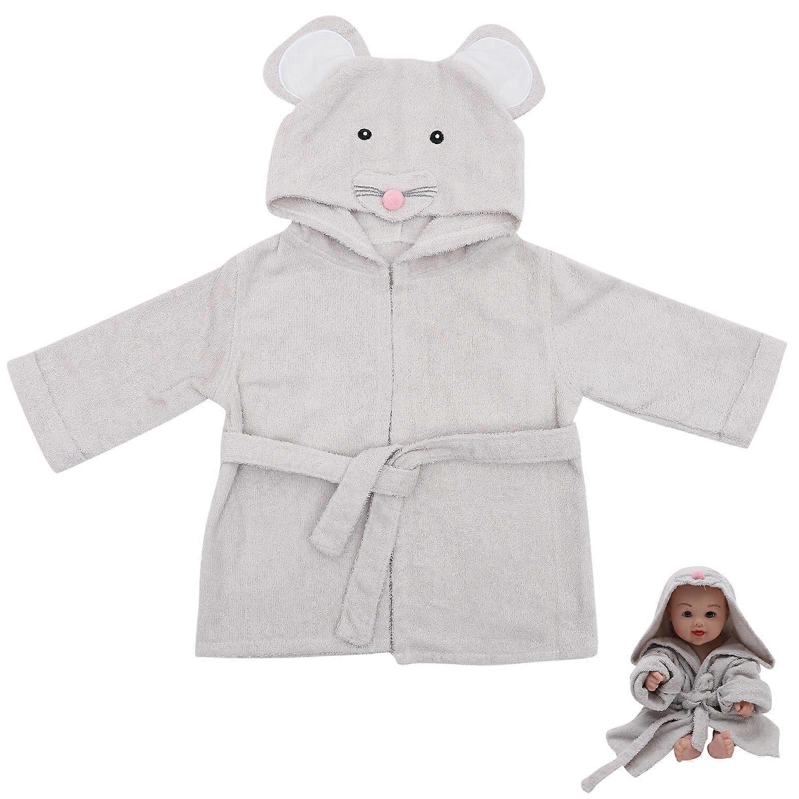Infant Hooded Bathrobe 2Pcs With Cartoon Style For Bath Time Grey Color Fabric Offering Moisture Absorption