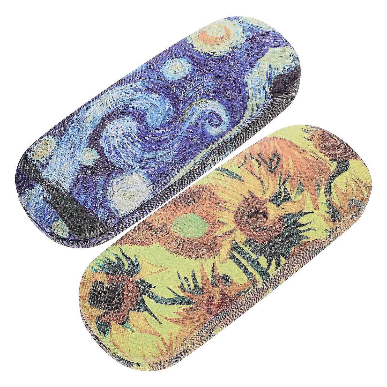 2Pcs Oil Painting Pattern Eyeglasses Glasses Case Box Storage Container