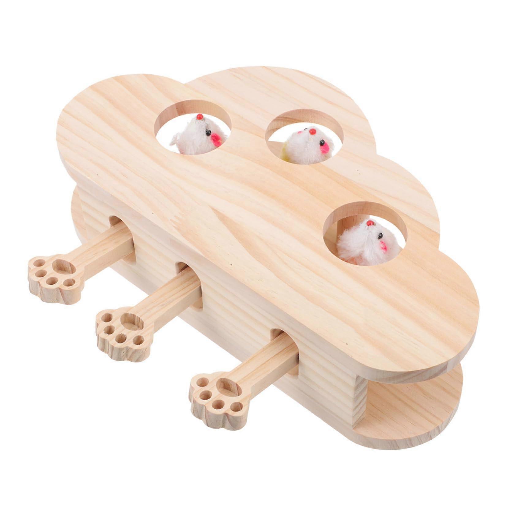 Wooden Cat Whack Toy Indoor Cat Interactive Toy Natural Wood Catnip Included Promotes Exercise and Bonding