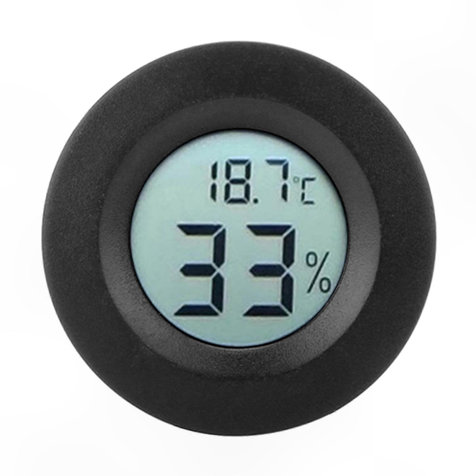 Digital LCD Thermometer Hygrometer for Indoor Use, Compact Round Design, Black