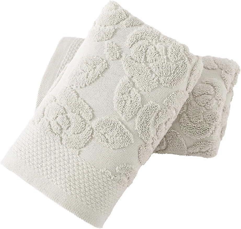 Lime White Embossed Floral Pattern Hand Towel Set of 2 Super Soft  Cotton Highly