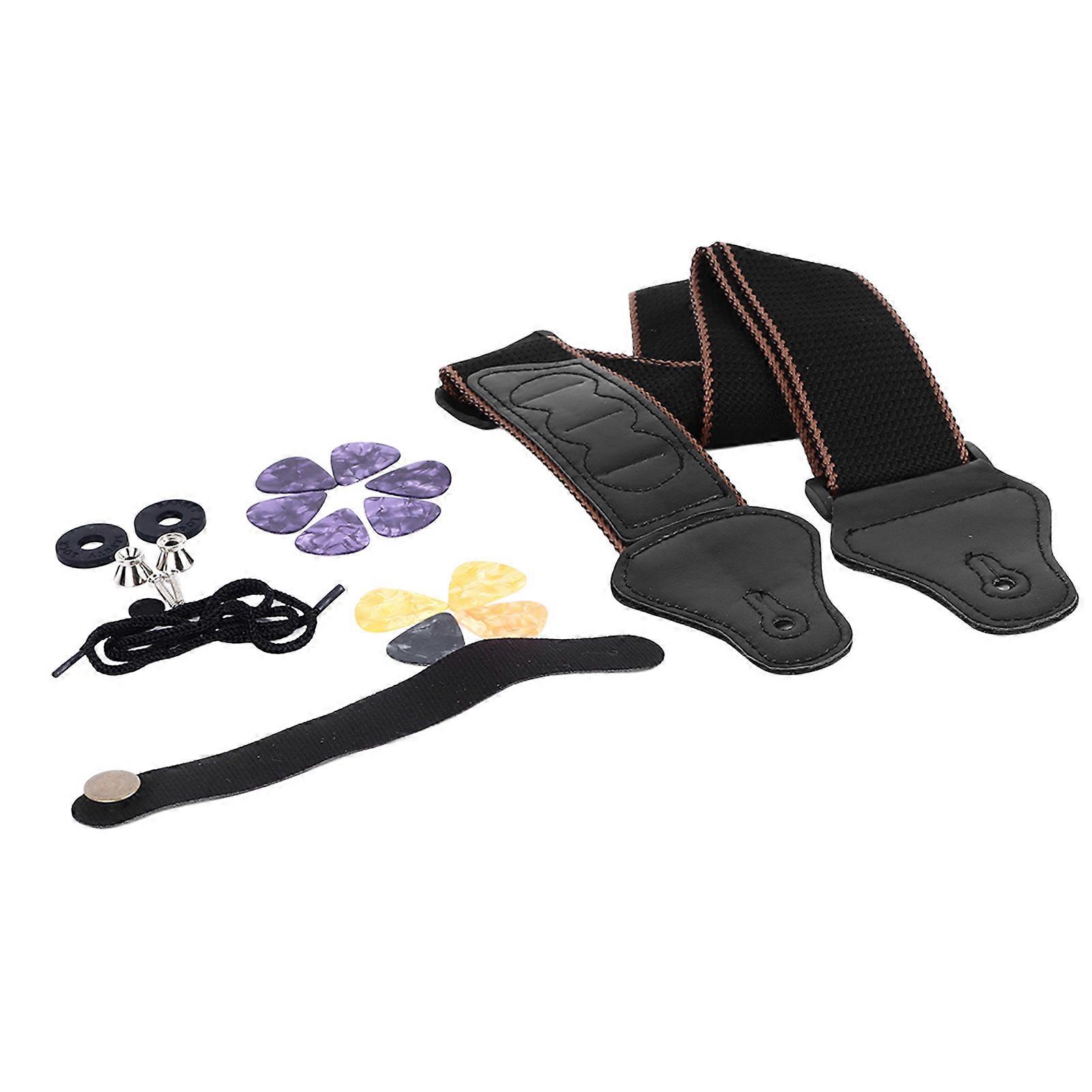 Adjustable Leather Guitar Strap Soft Shoulder Belt with Pick Kit