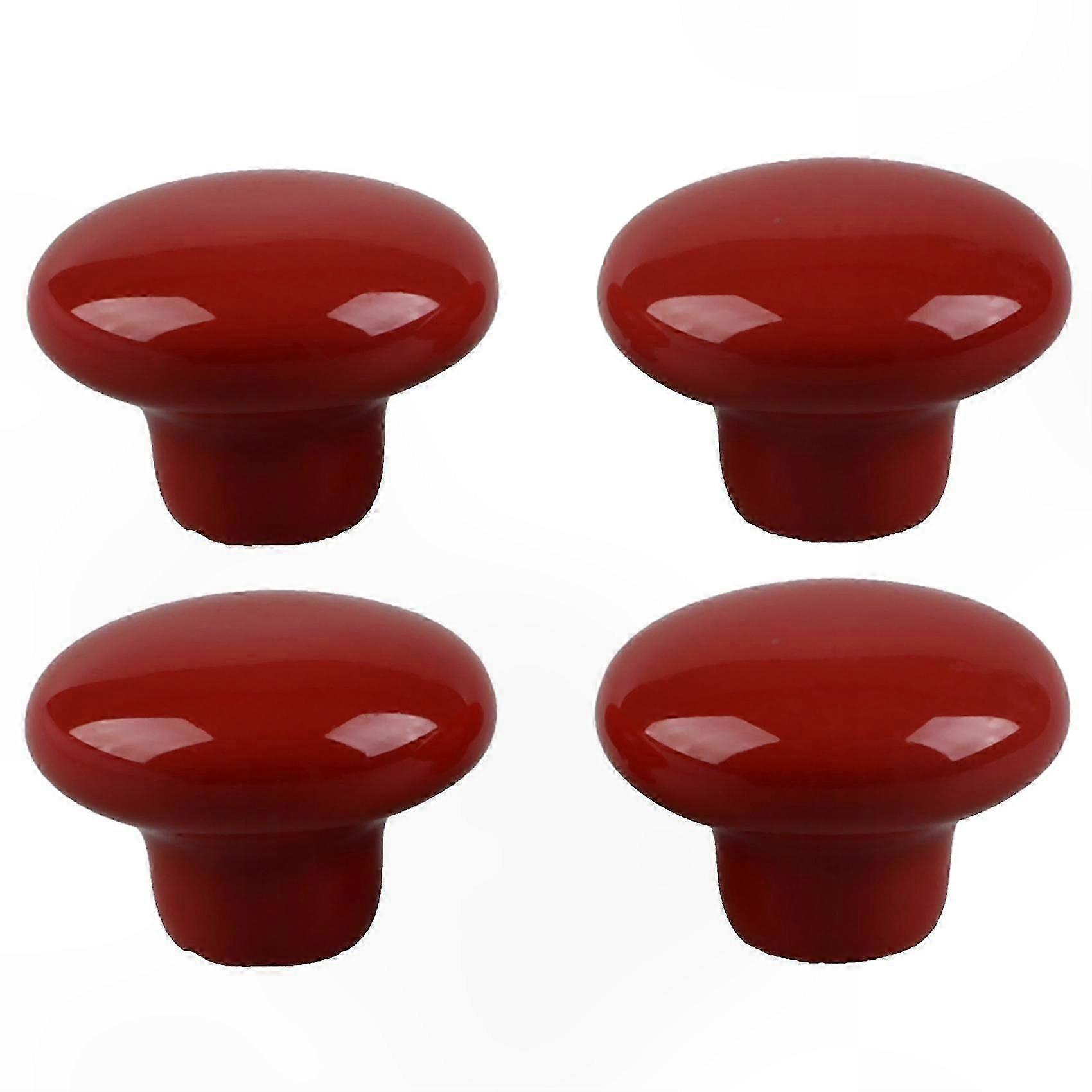 Set of 4 Red Ceramic Round Drawer Pulls for Cabinets and Cupboards Handles