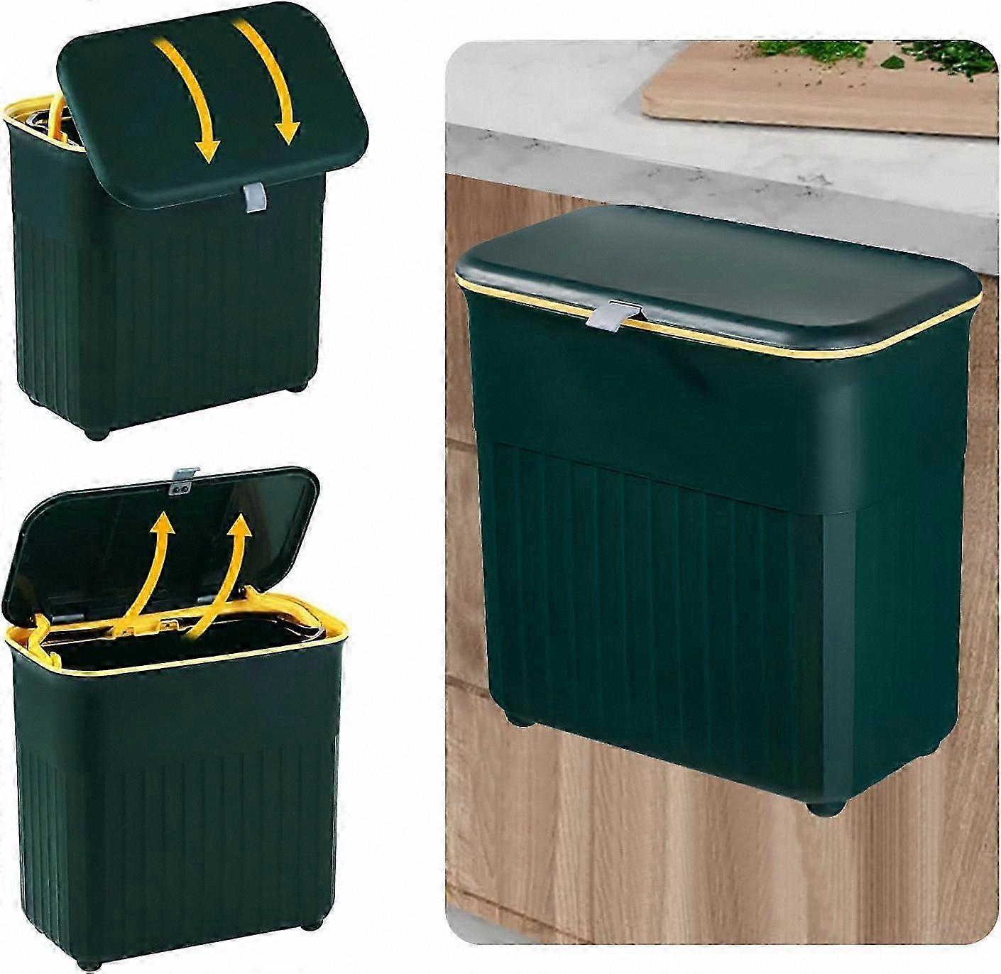 Wall-Mounted Trash Can with Lid, 9L Compost Bin for Kitchen or Bathroom, Space-Saving Countertop Garbage Container