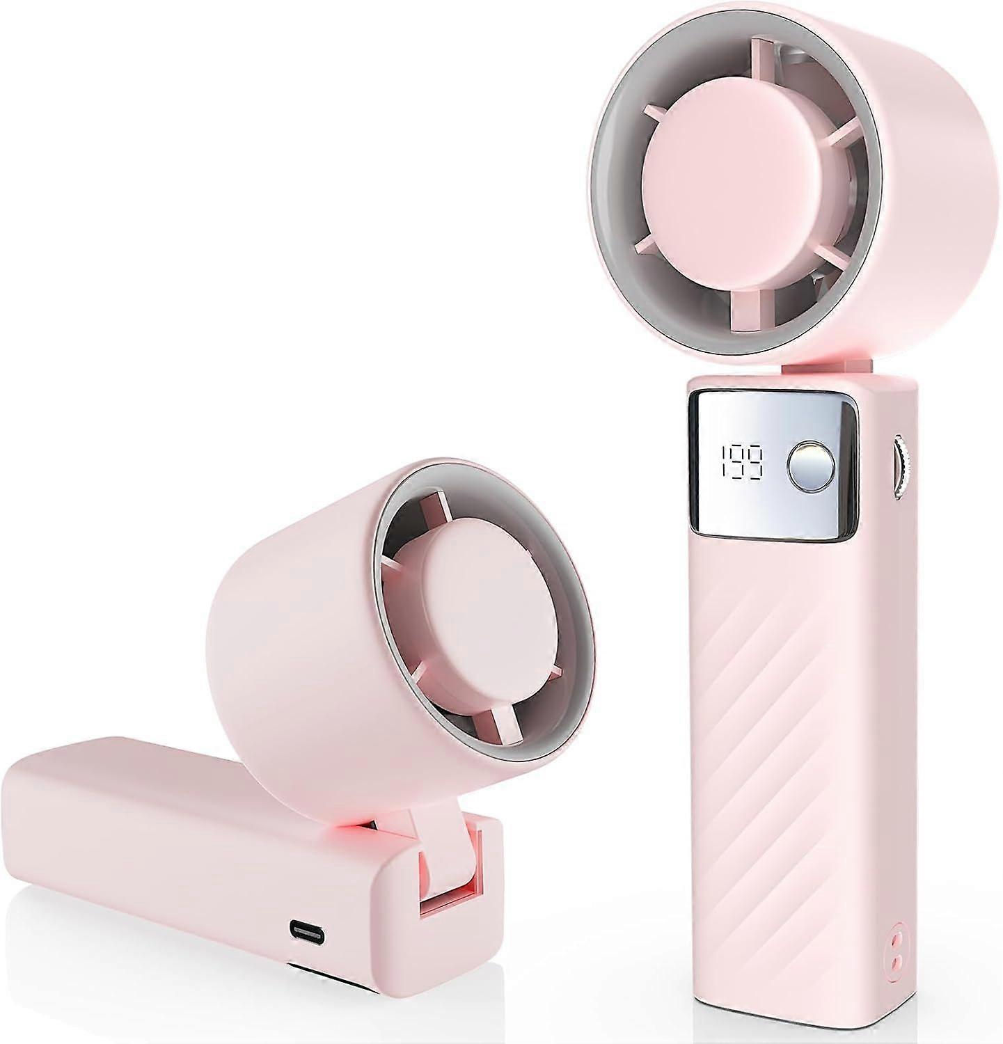 Portable Handheld Turbine Fan Foldable 1-199 Speed Adjustment LED Display Battery Powered(Pink)