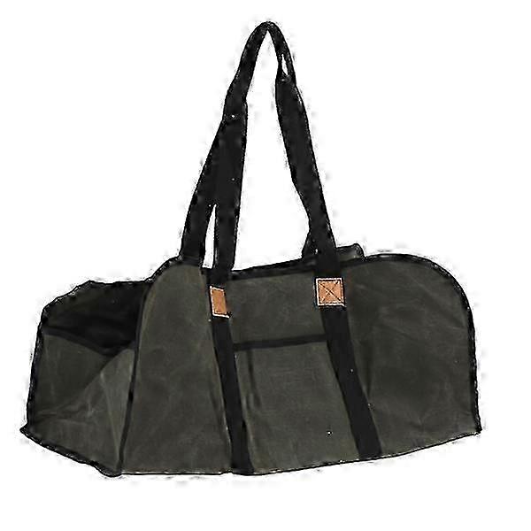 Waxed canvas firewood carrier bag, dark green.