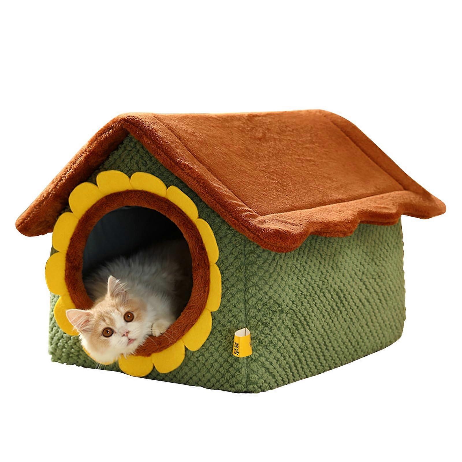 Cat Cave Bed For Indoor Cats Large Size Soft Plush Material Cartoon Cat House With Washable Cushion