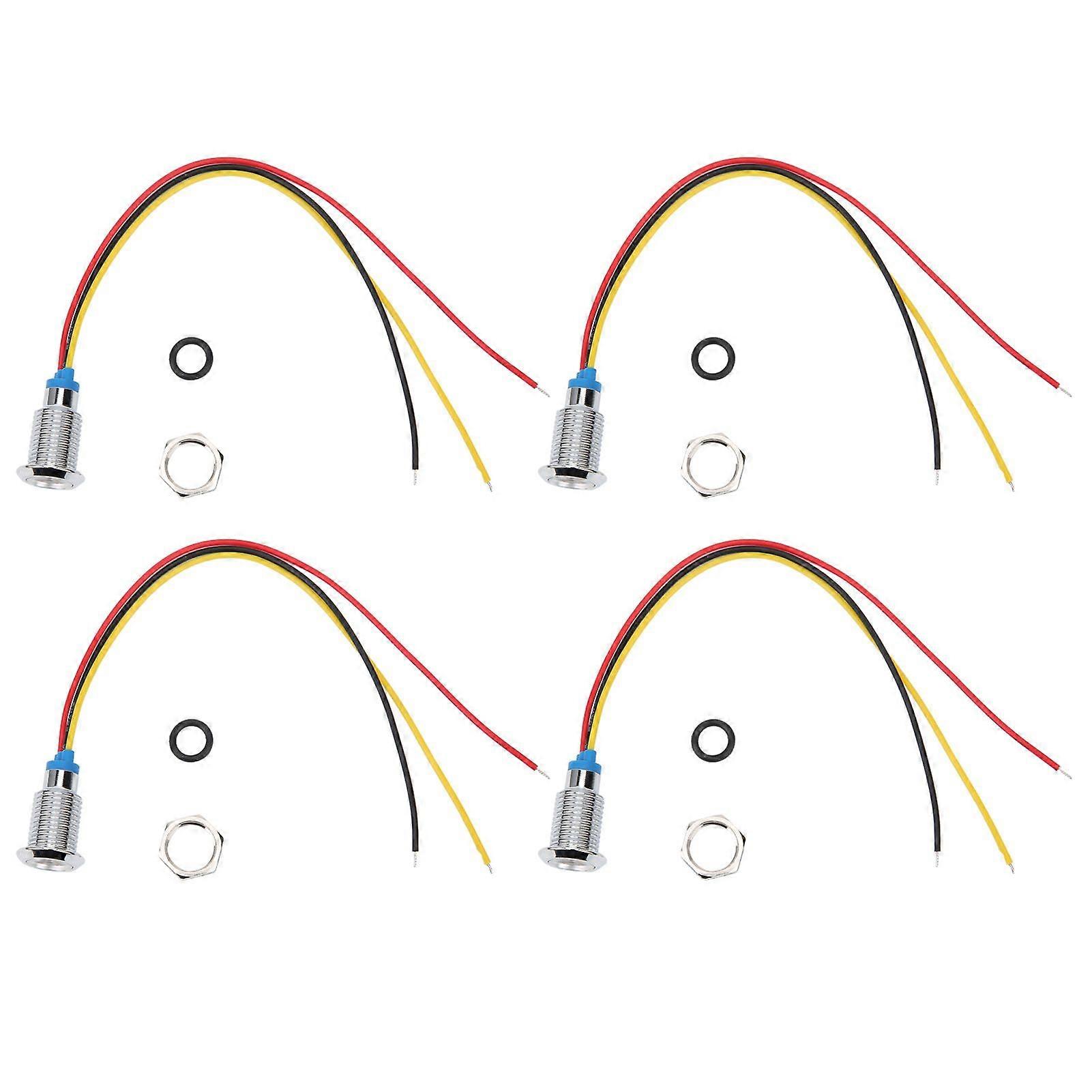4 Sets PreWired Round LEDs Metal Waterproof 2Color Indicator Common Cathod 10mm 1224V(Red and Yellow )