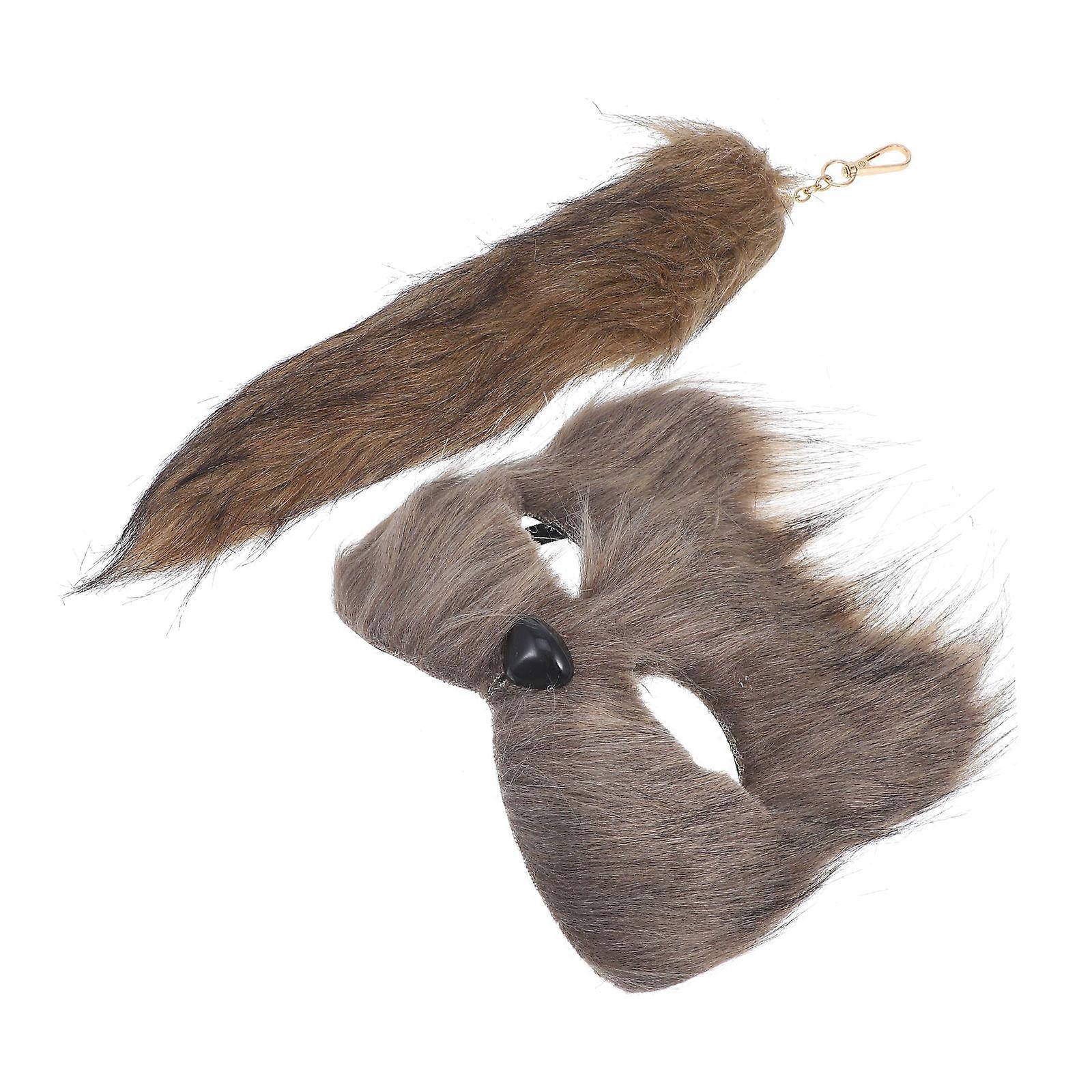 Fox Mask Tail Costume Prop for Cosplay Festival 3Sets Grey Material