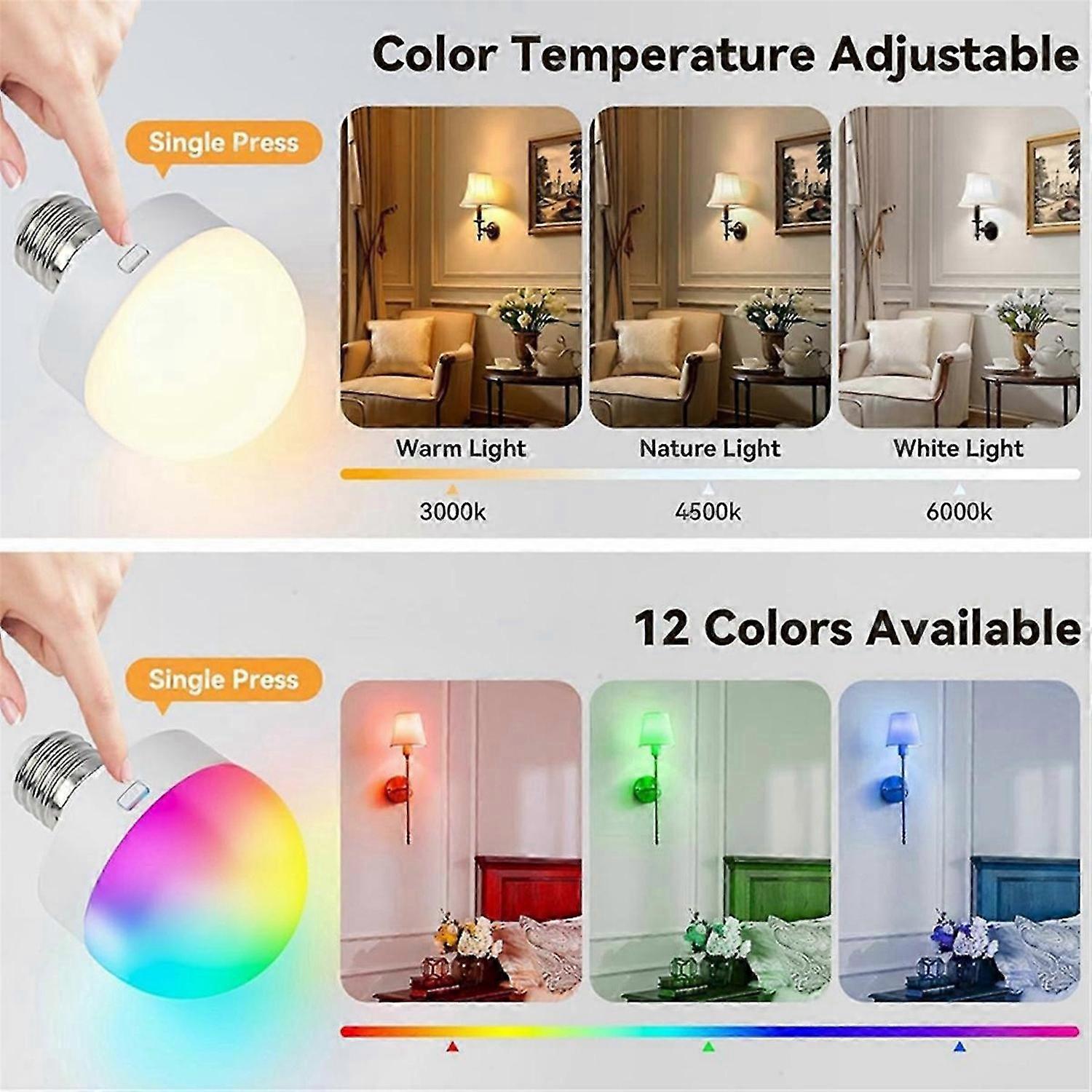 Rechargeable Light Bulbs with Remote - E26 Battery Operated Light Bulb for Non-Hardwired Wall Sconce