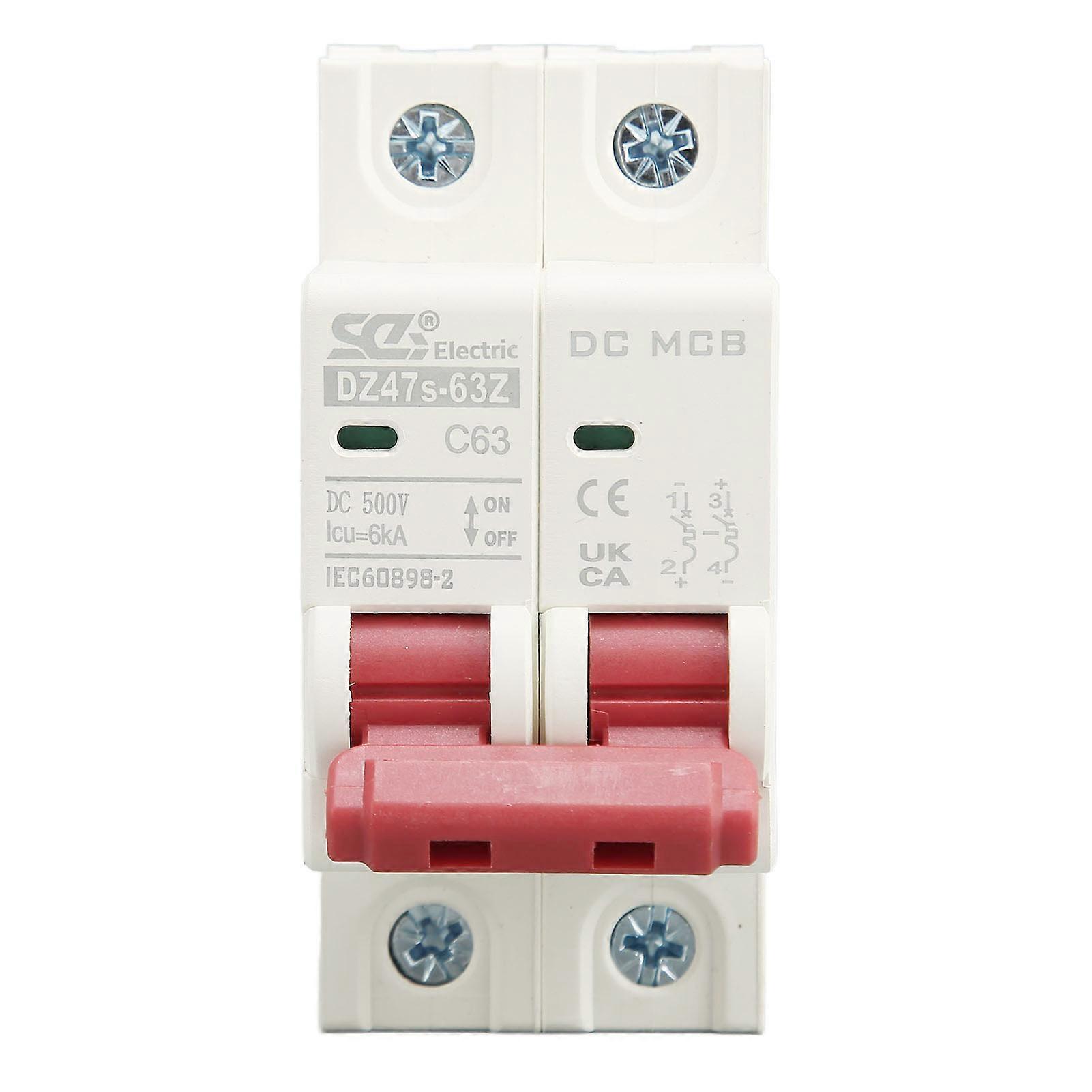 Disjoncteur miniature CC 2P 63A DC 500V 6000A Capacité de coupure Montage sur rail DIN pour système solaire photovoltaïque DZ47s 63Z C63