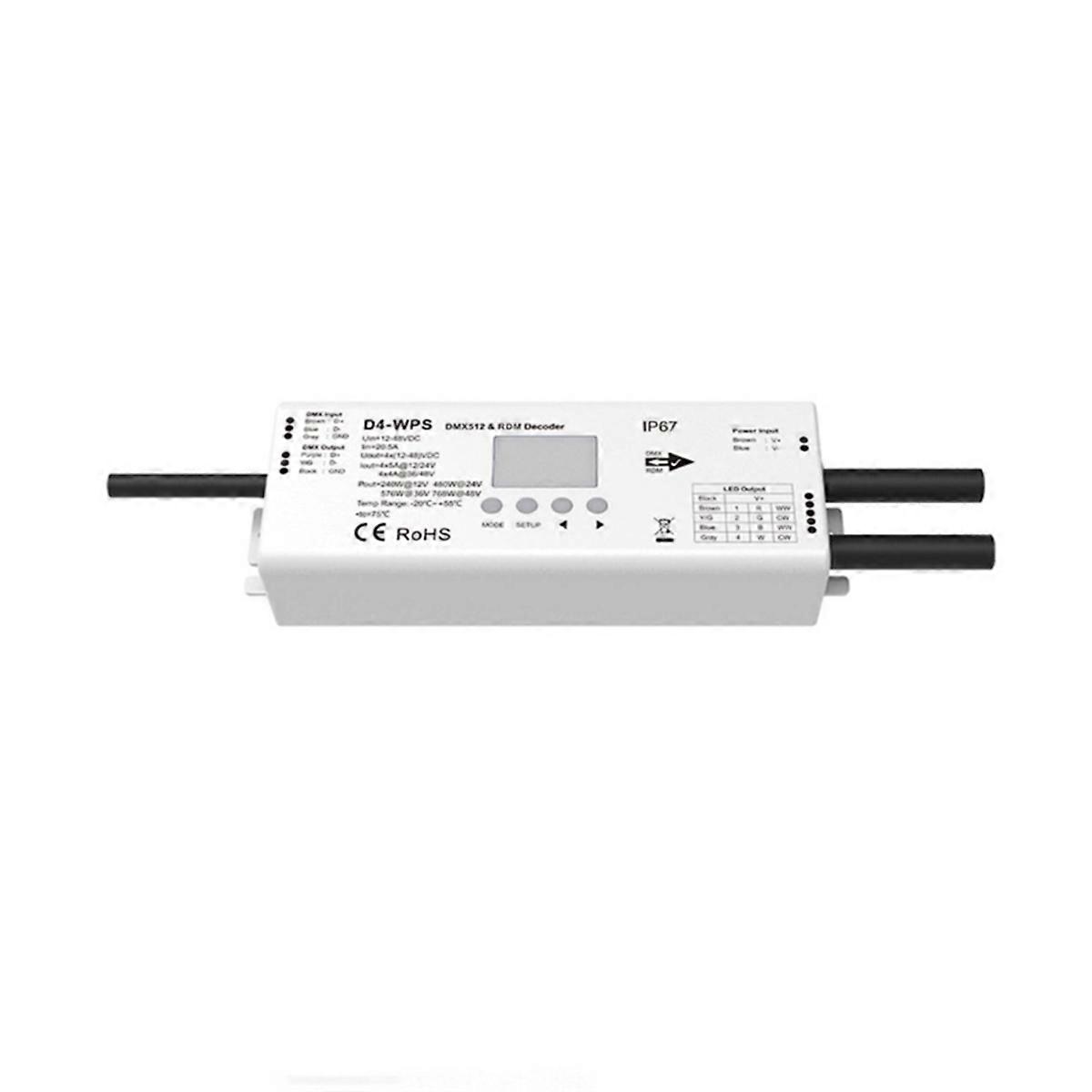 DA4-WPS DMX512/RDM Decoder 12V-48V DC 4CH Dimmer DT8 DT6/PWM Dimming for Single Color/CCT/RGB/RGBW