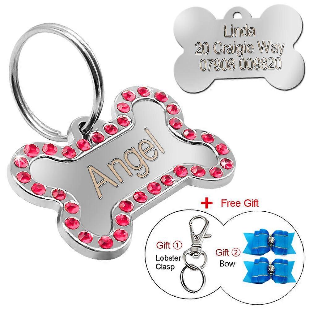 Engraved Pet Dog Tags Bling Rhinestone Cat ID Name Collar Tags Custom FREE Gift